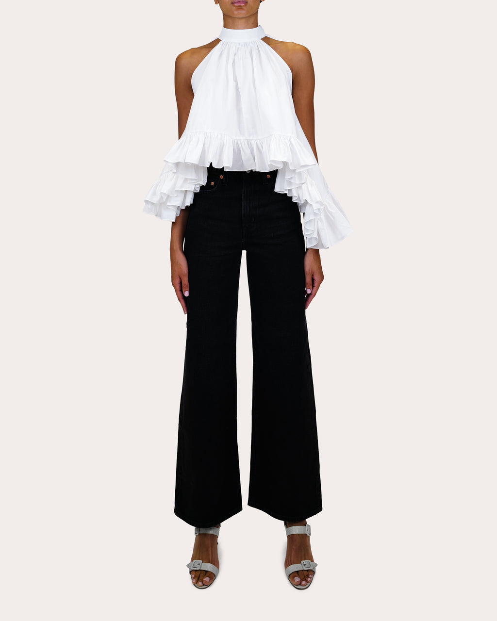 Plath Poplin Asymmetric Ruffle Halter Top