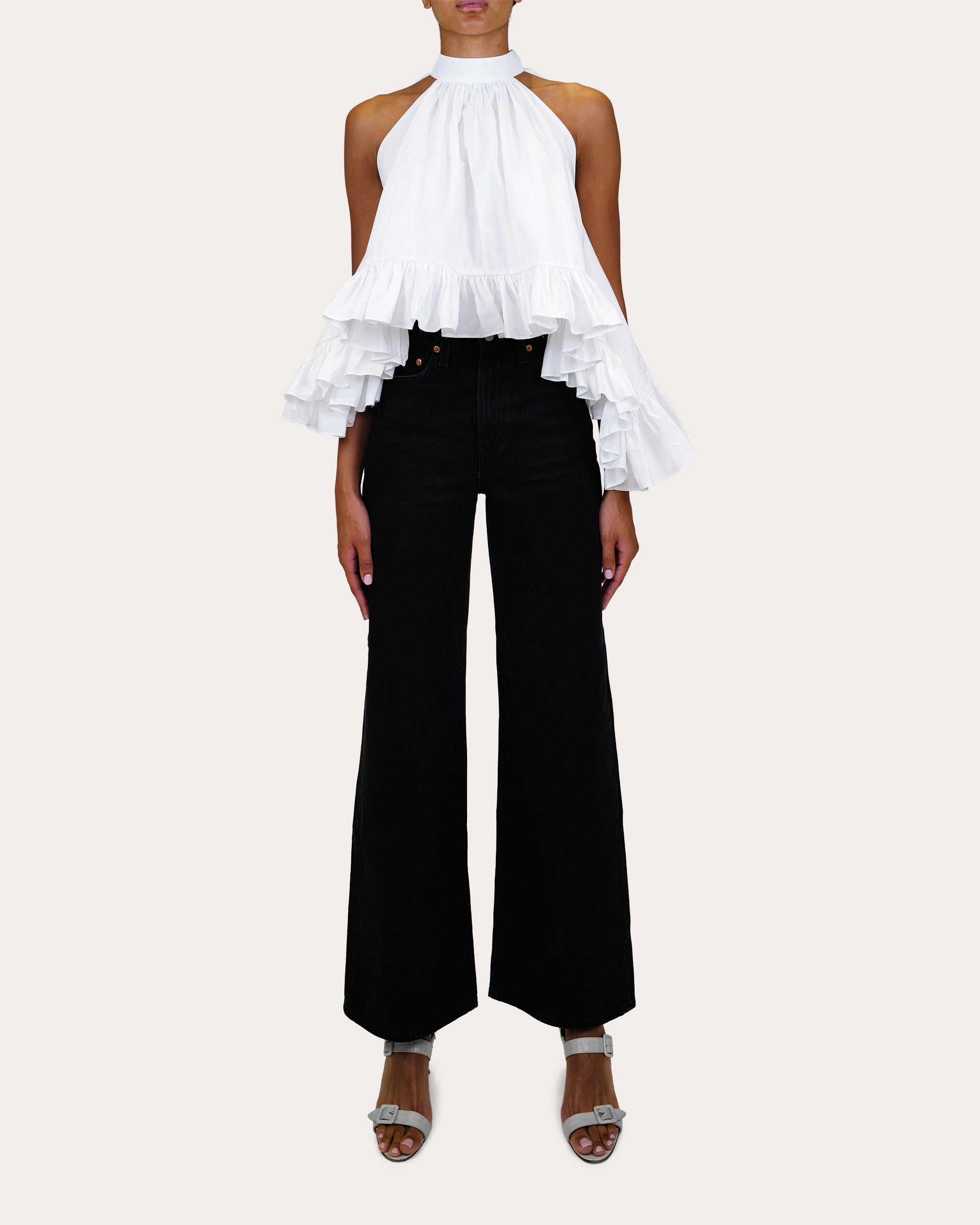 Plath Poplin Asymmetric Ruffle Halter Top