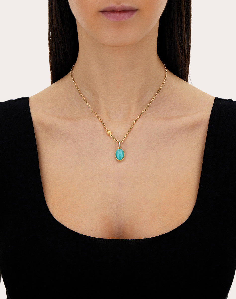 Amazonite & Diamond 18k Gold Medium Anice Pendant