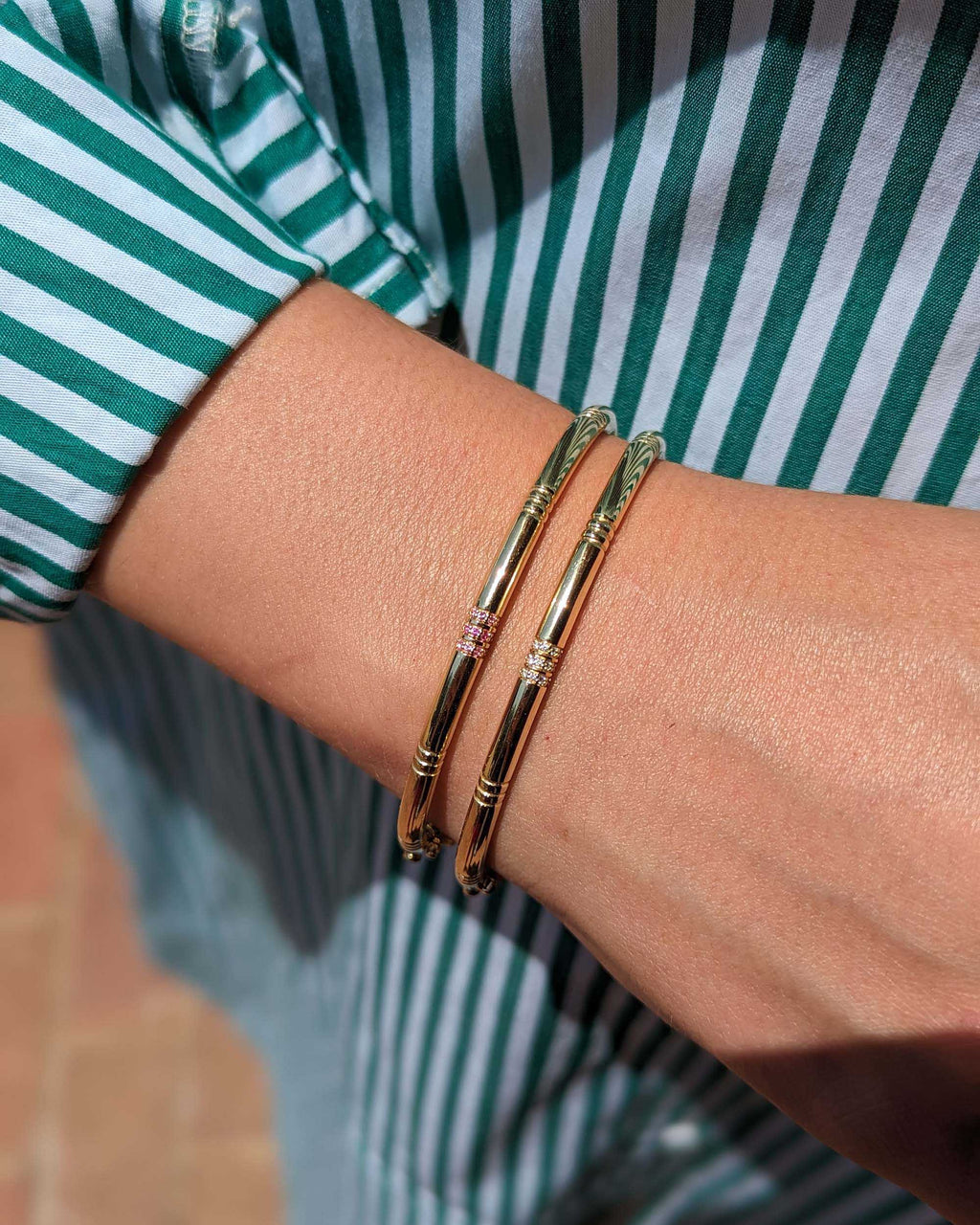Diamond & 14k Gold Found Ribbed Bracelet