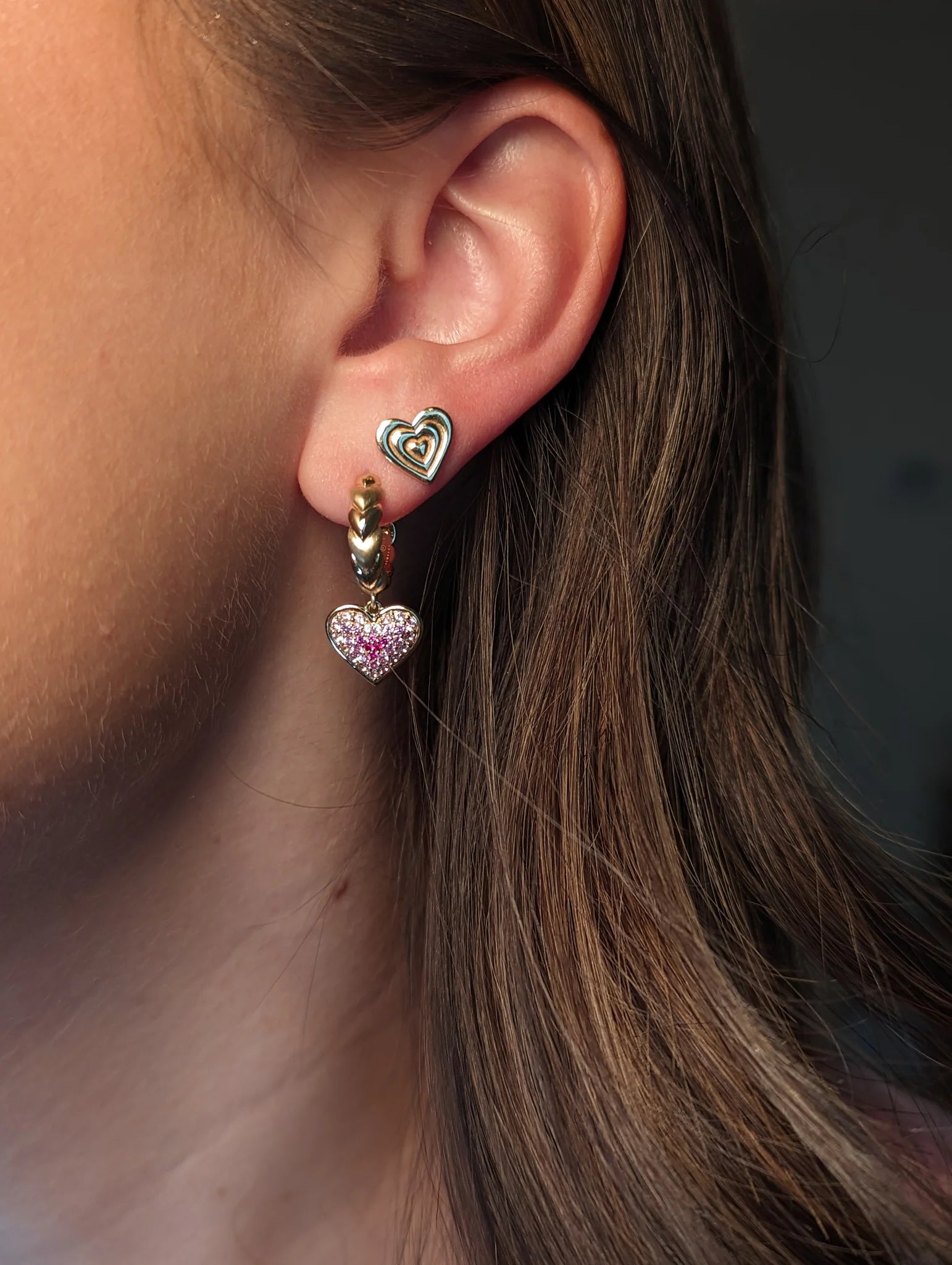 Pink Sapphire & 14k Gold Juju Heart Hoop Earrings