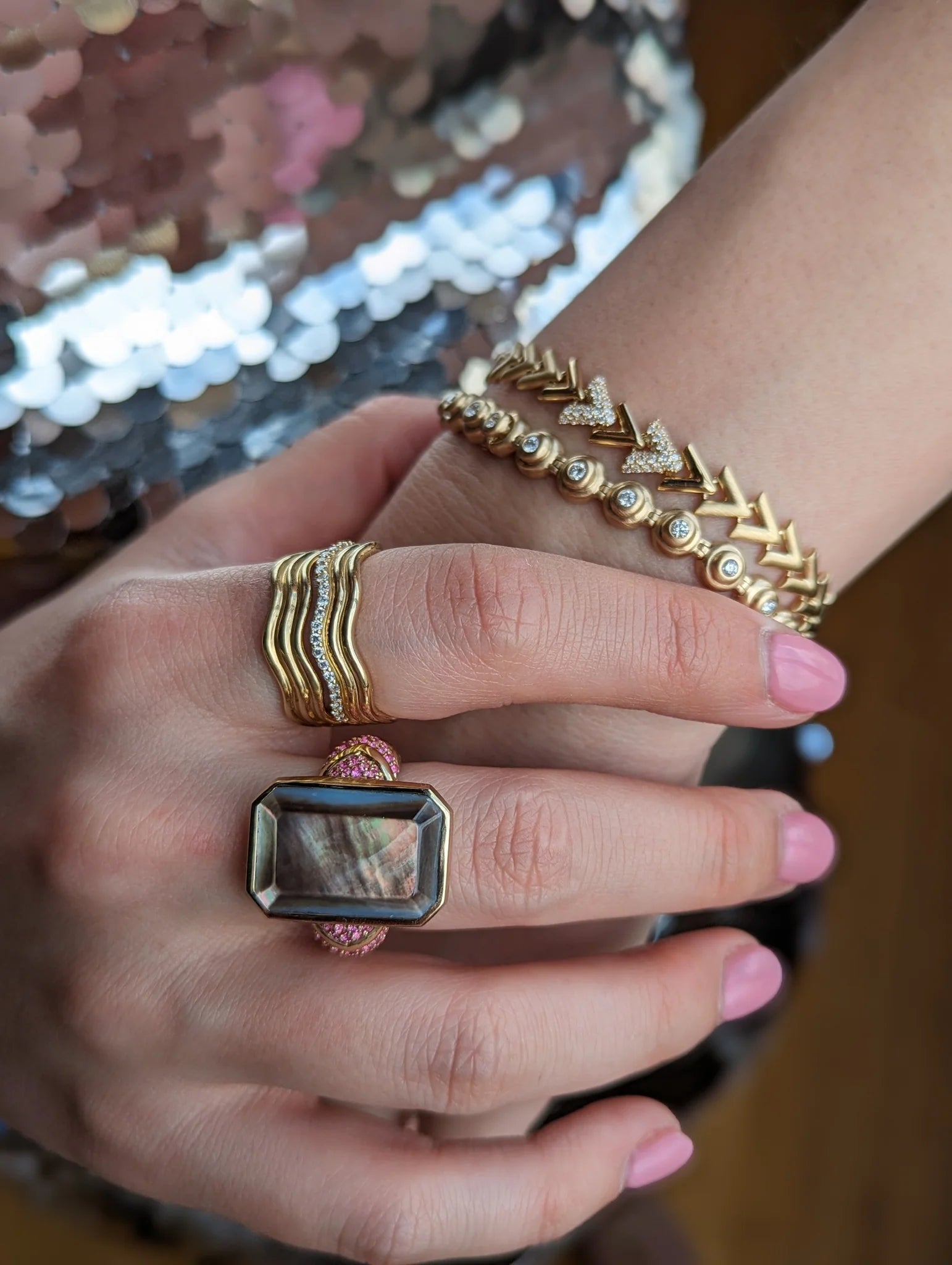 Diamond & 14k Gold Spark Chevron Link Bracelet