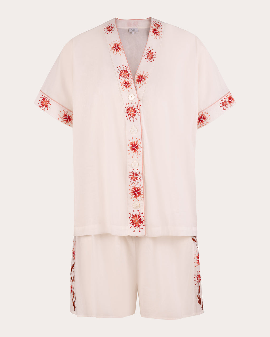 Sumi Embroidered Floral Cotton Pajama Set