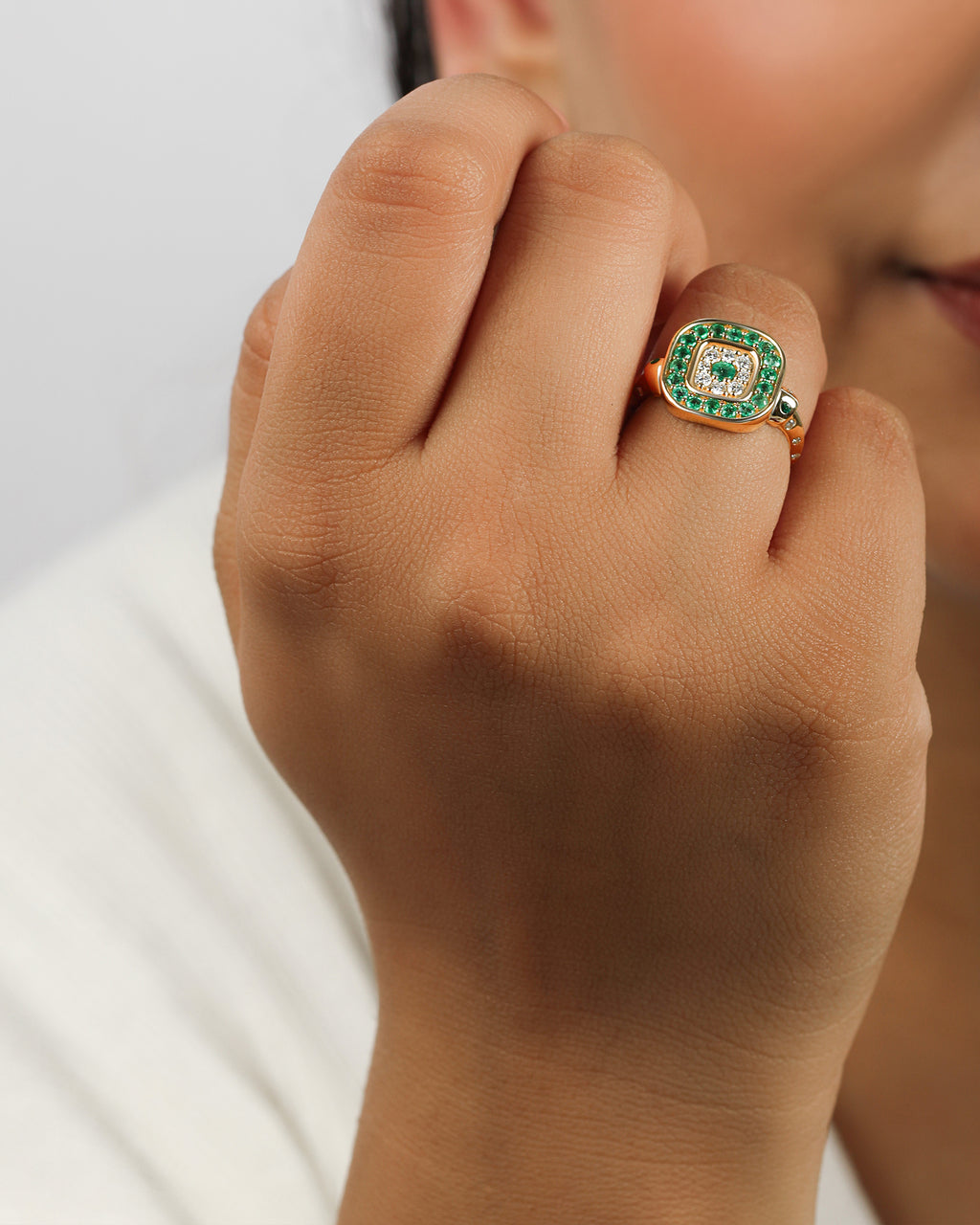 Emerald & Diamond 14k Gold Pillow Talk Ring