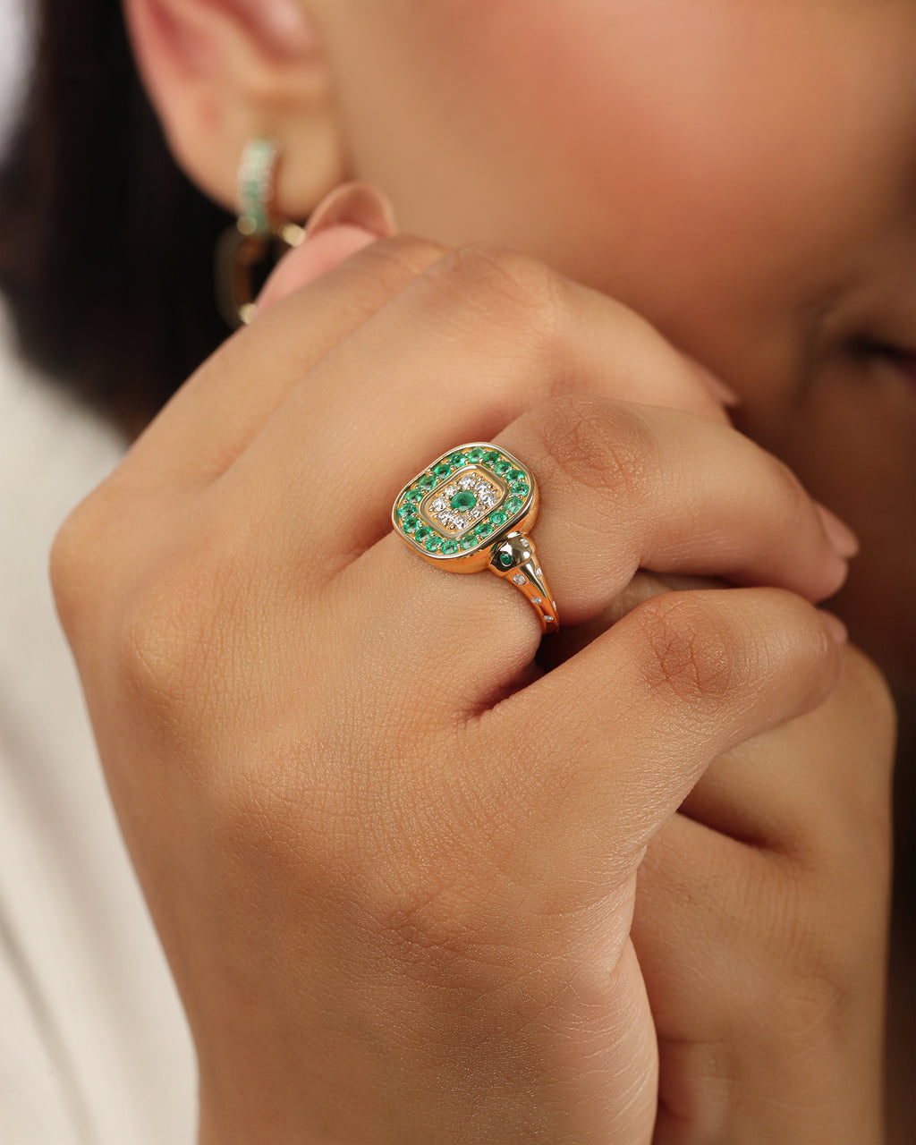 Emerald & Diamond 14k Gold Pillow Talk Ring