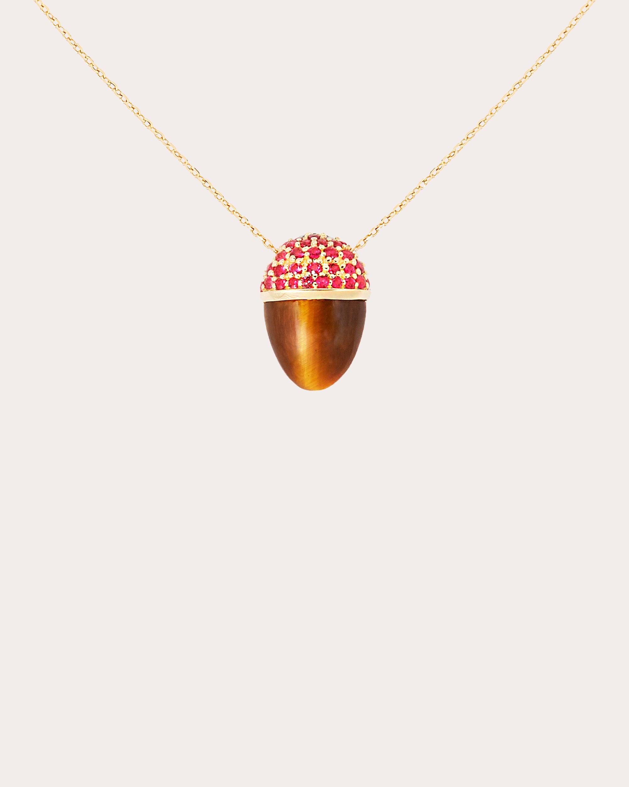 Ruby & Tiger's Eye Found Cap Pendant Necklace
