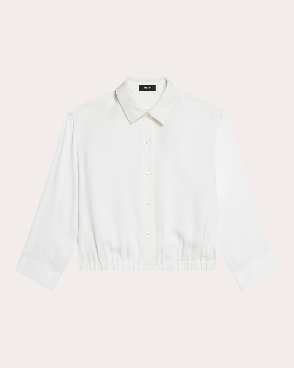 Silk Three-Quarter Sleeve Cinched Button-Up