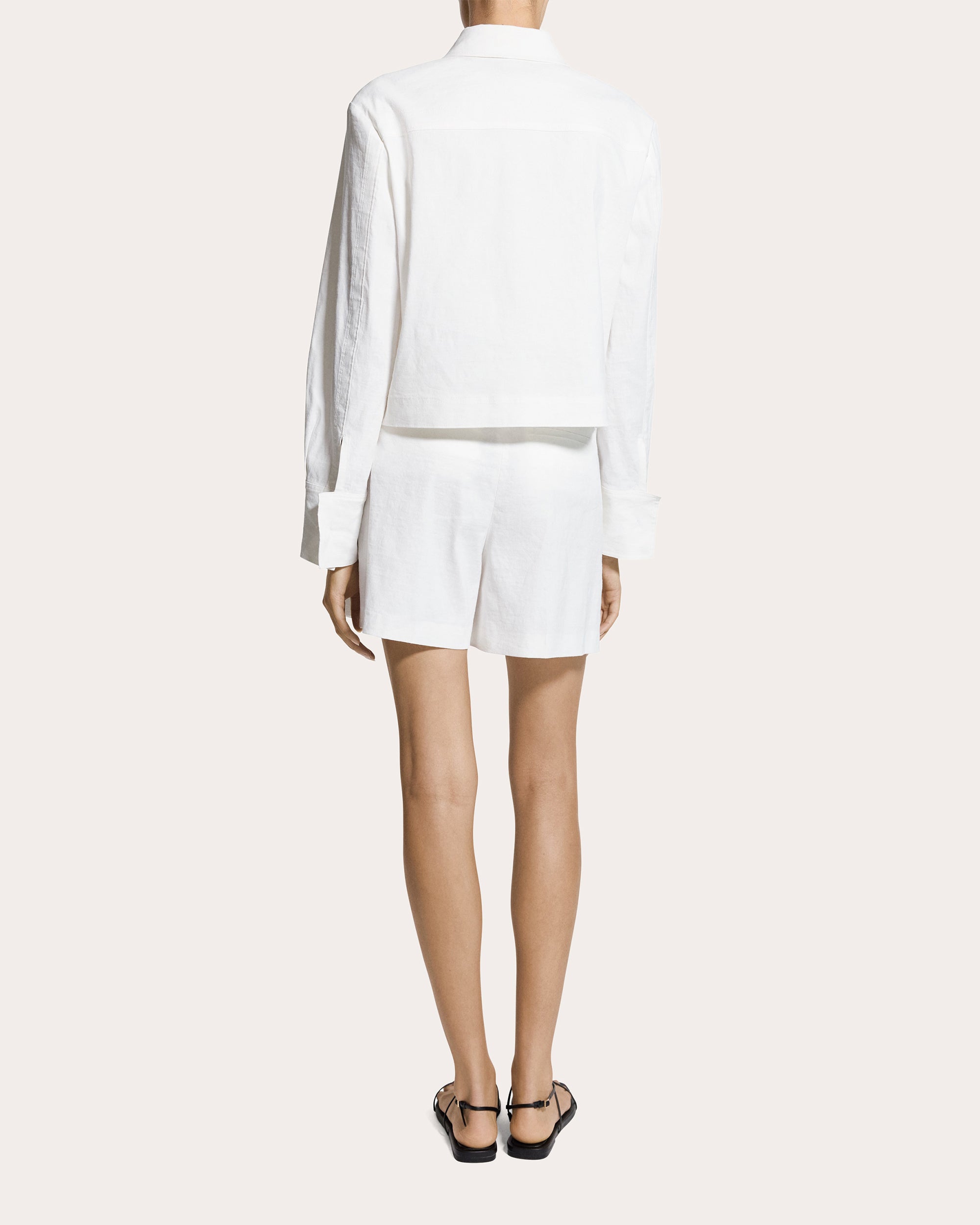 Linen-Blend Cropped Shirt Jacket
