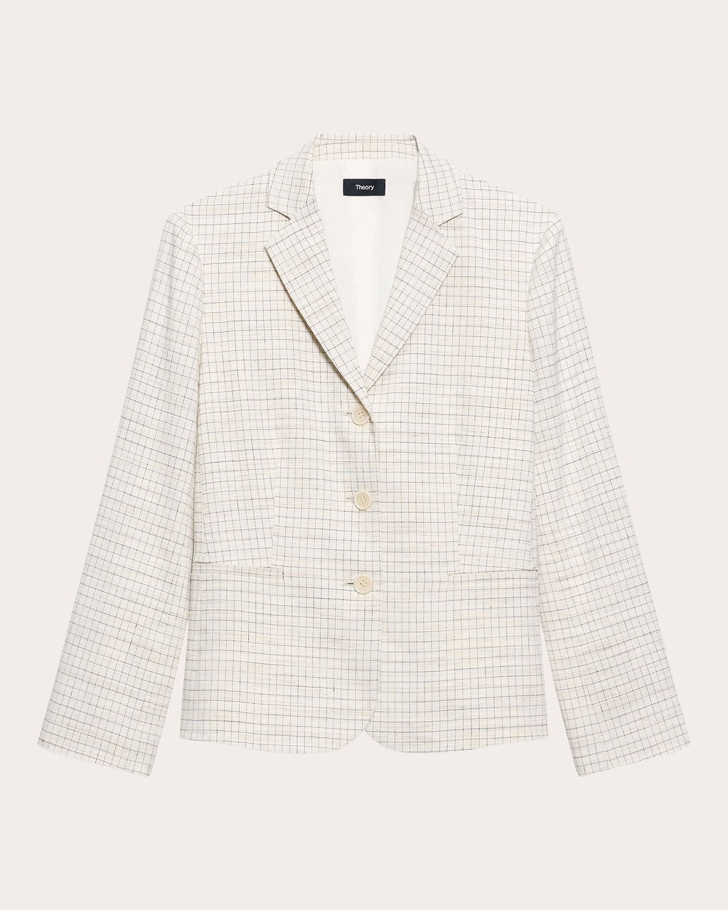 Check Linen-Blend Shrunken Blazer
