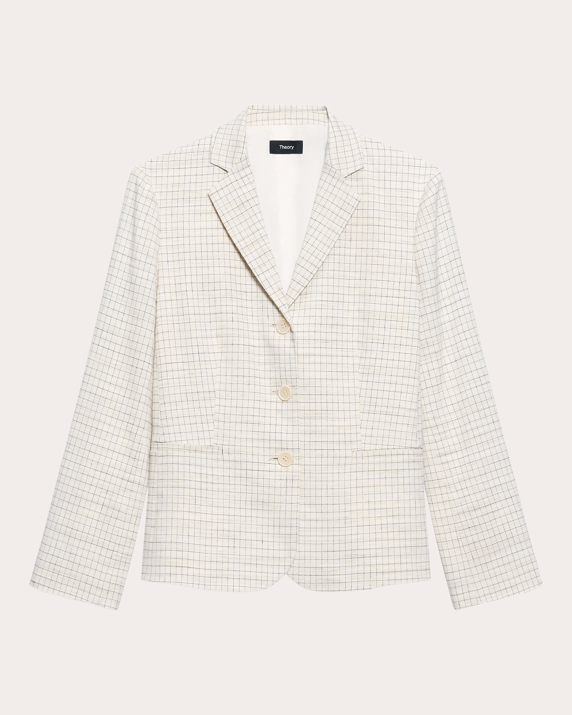 Check Linen-Blend Shrunken Blazer