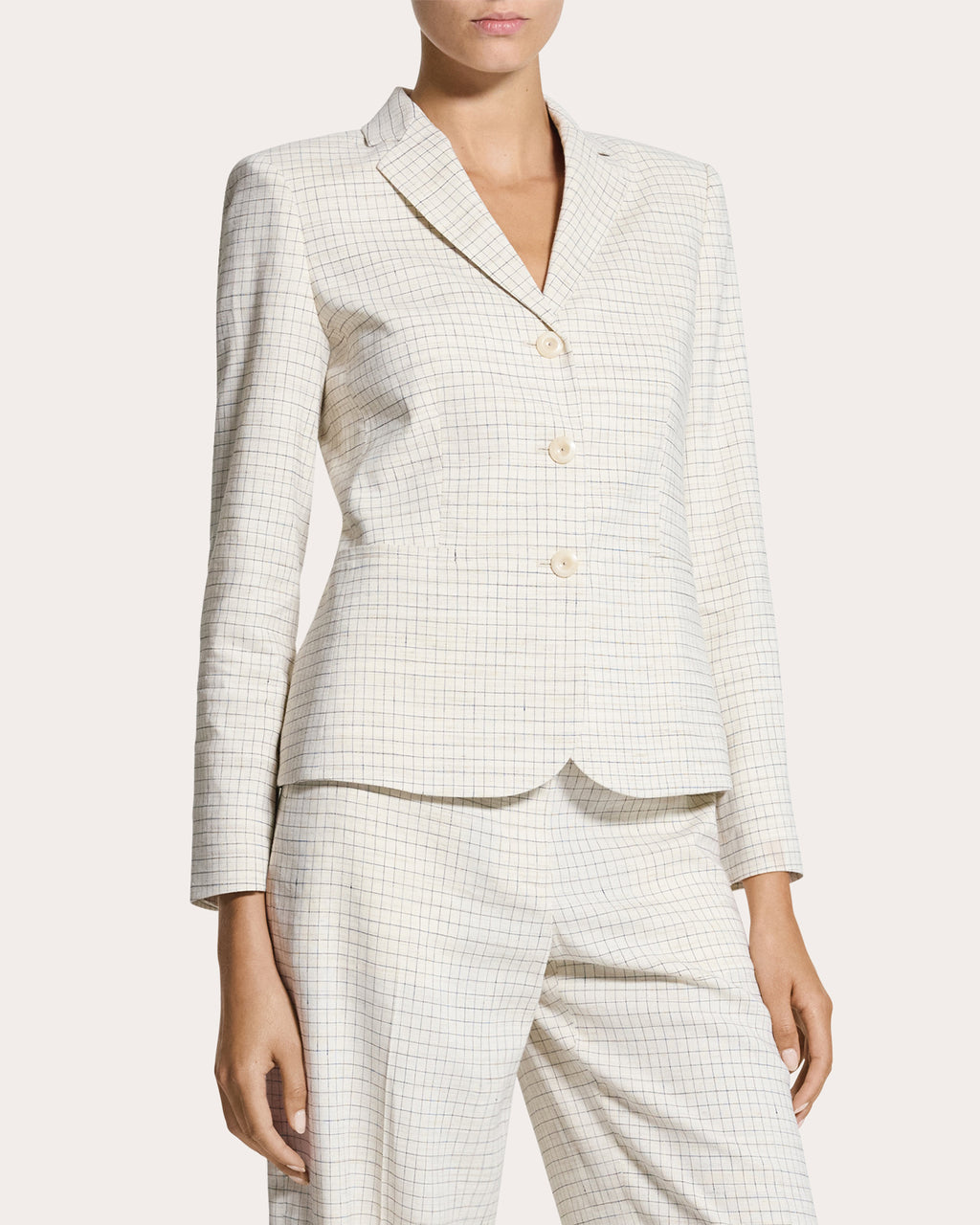 Check Linen-Blend Shrunken Blazer