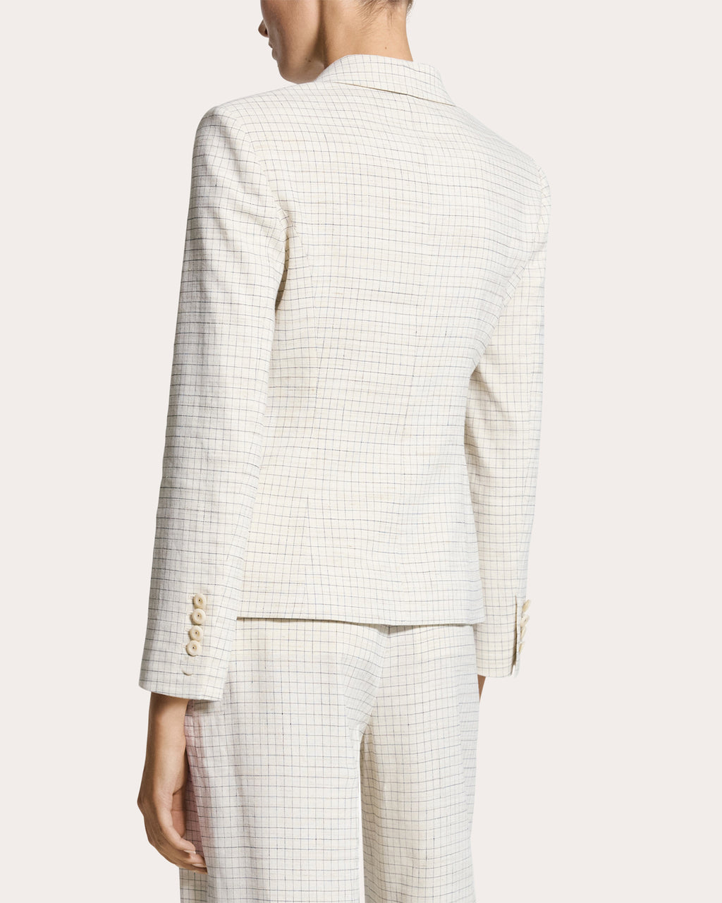 Check Linen-Blend Shrunken Blazer