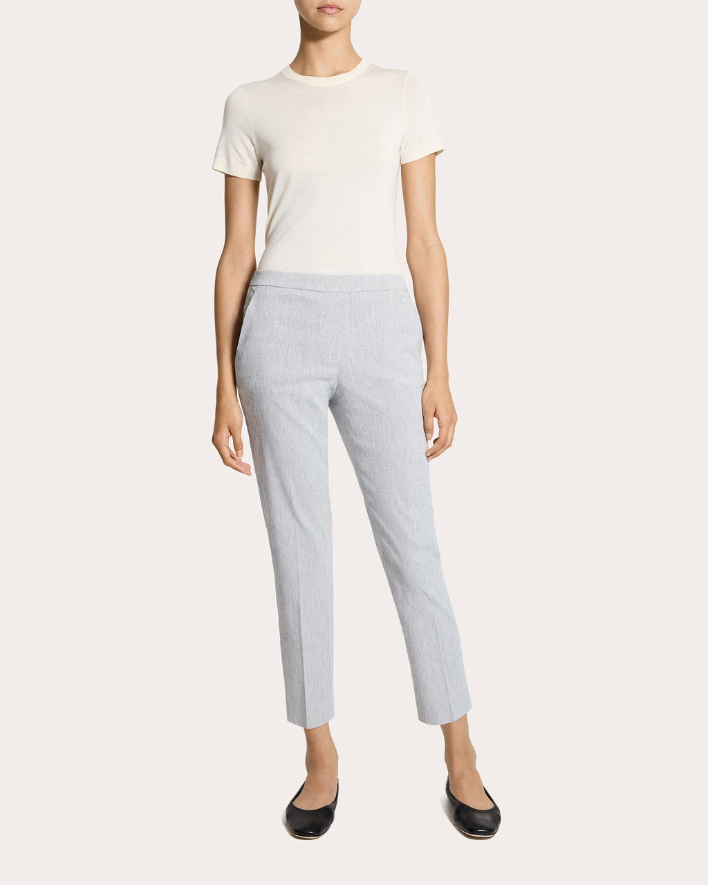 Treeca Textured Linen Cropped Pull-On Pants