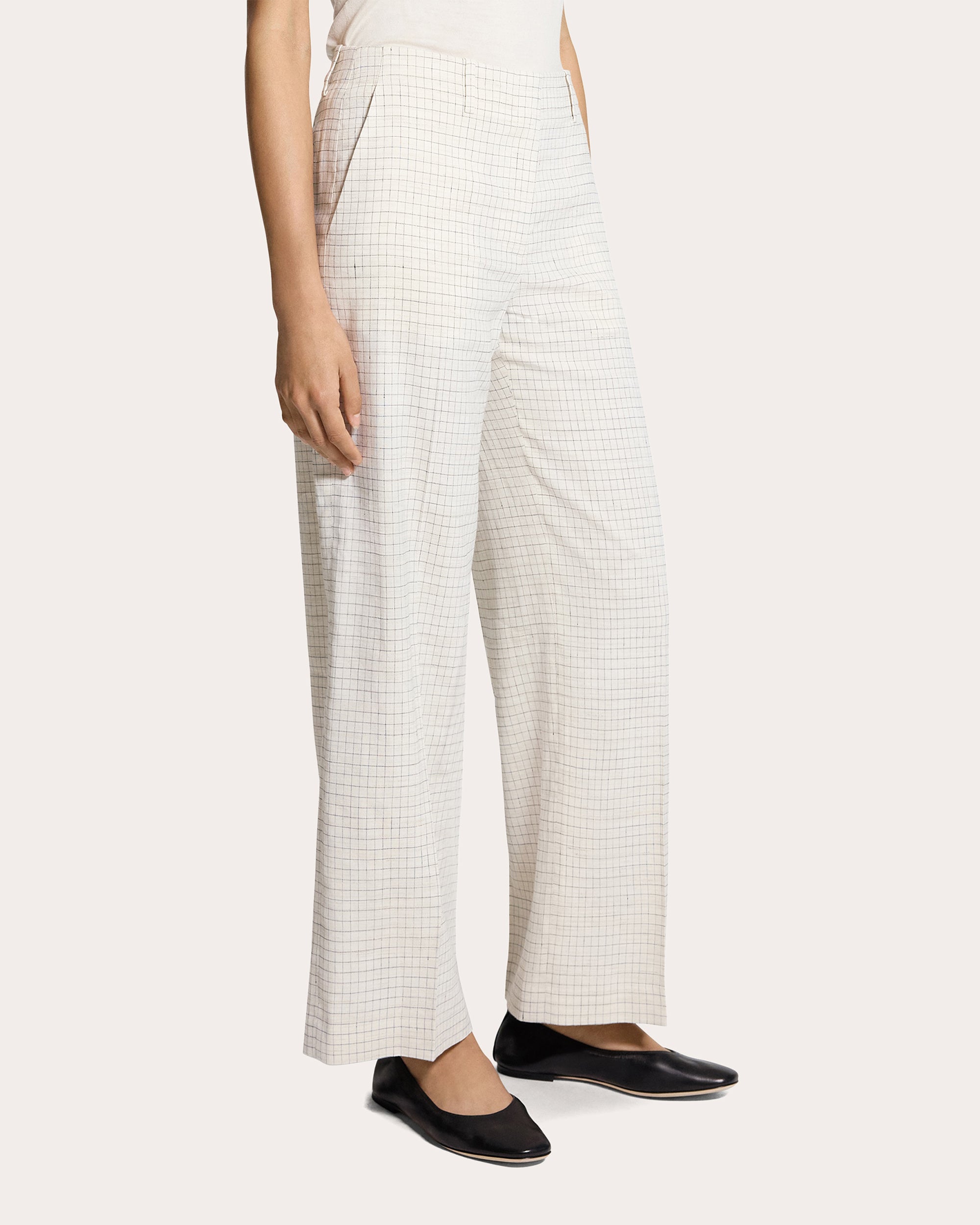 Check Linen-Blend Classic Relaxed Trousers
