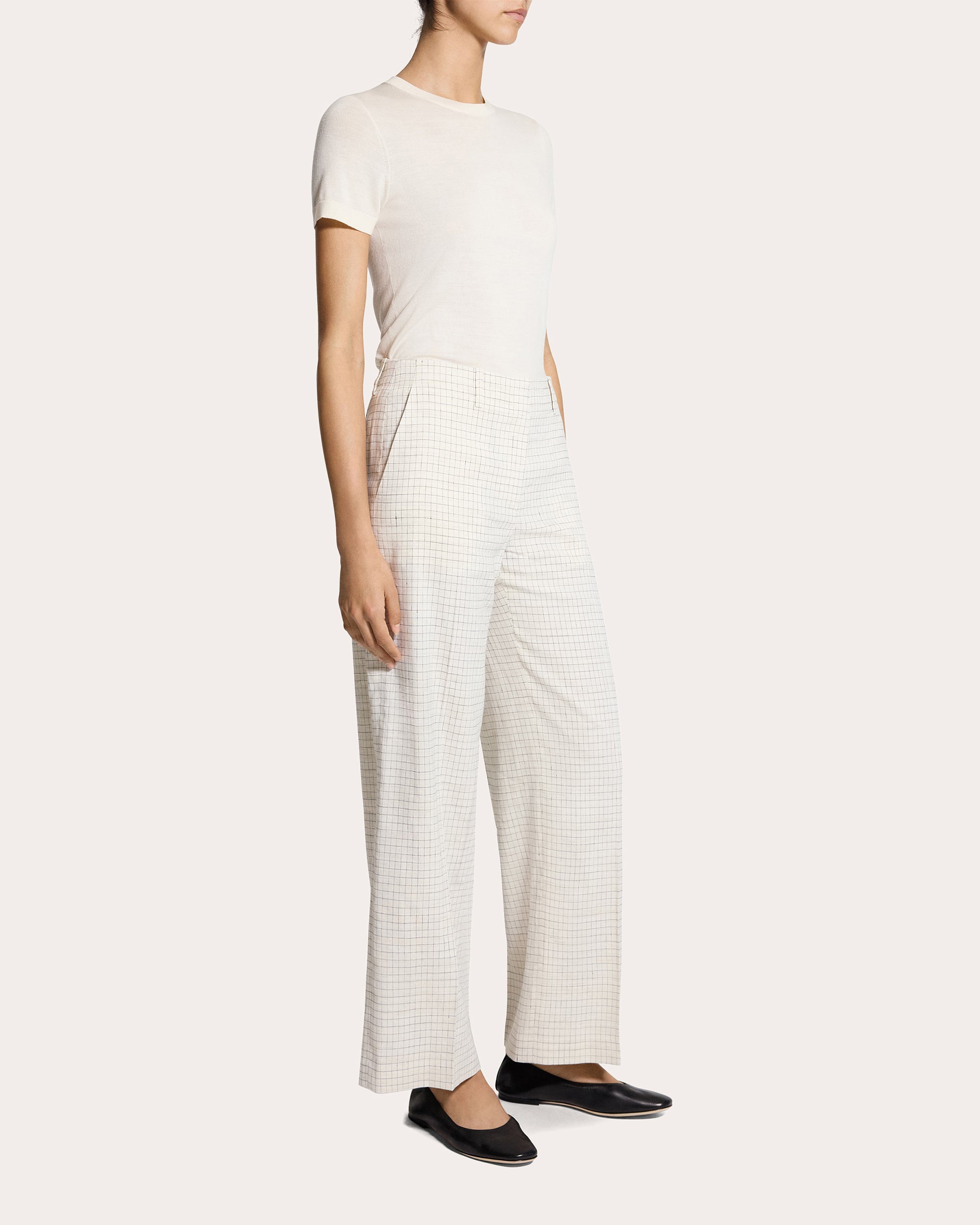 Check Linen-Blend Classic Relaxed Trousers