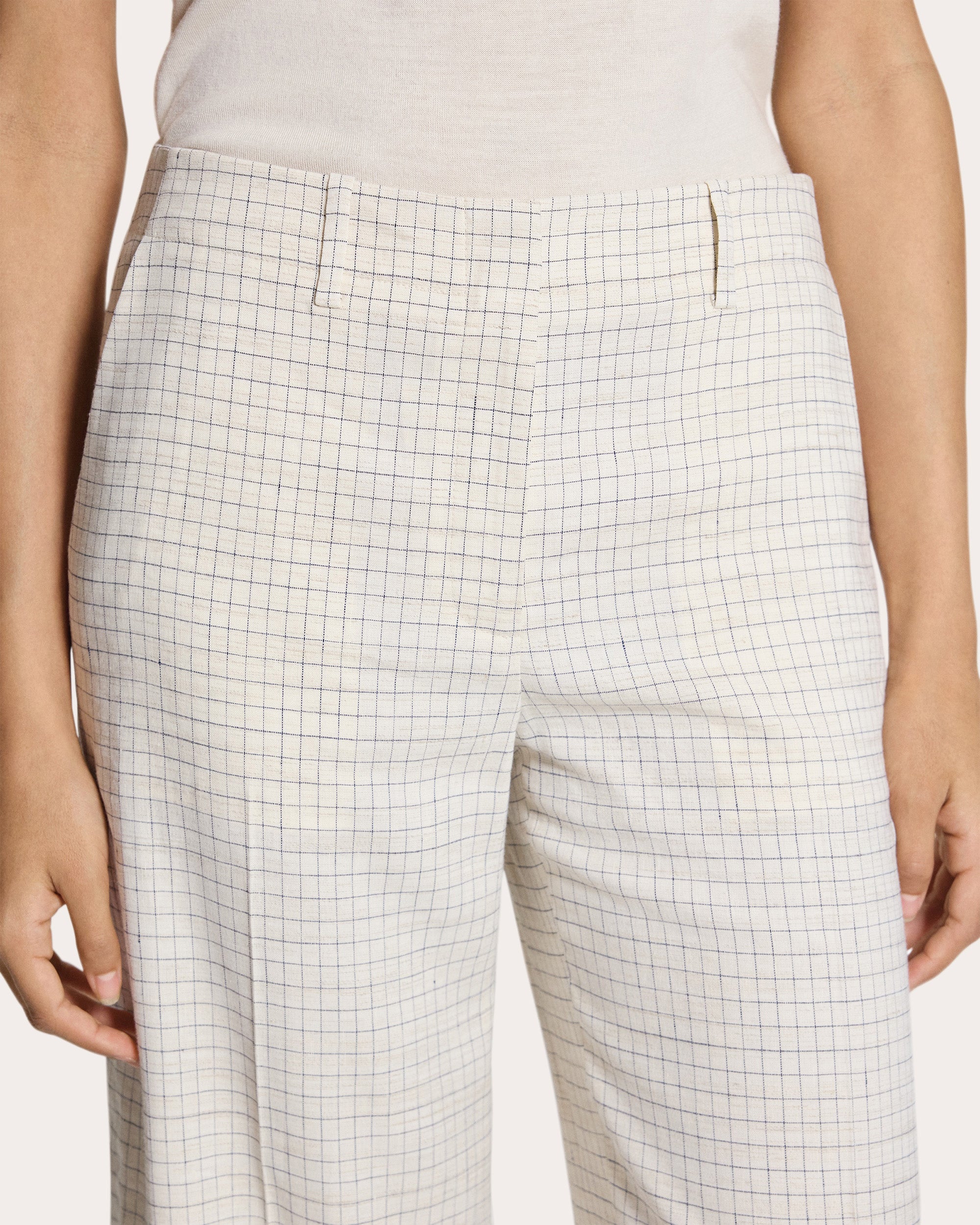 Check Linen-Blend Classic Relaxed Trousers