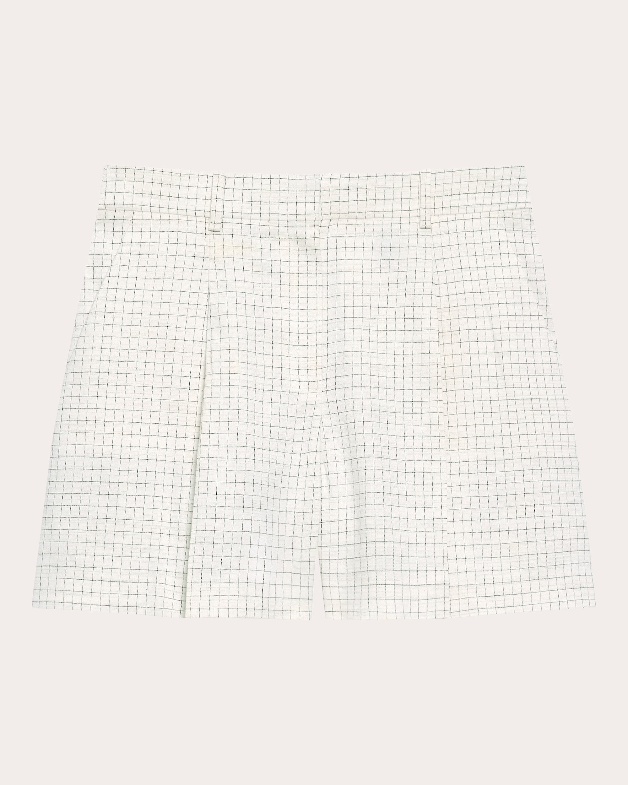 Check Linen-Blend Pleated Shorts