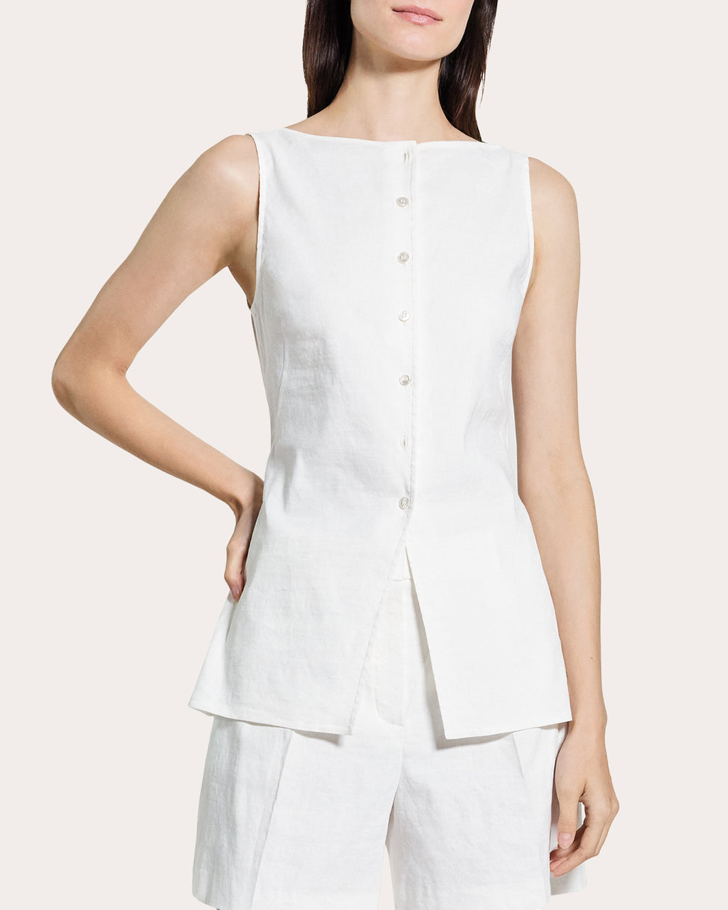 Linen-Blend Boatneck Cutaway Vest Top