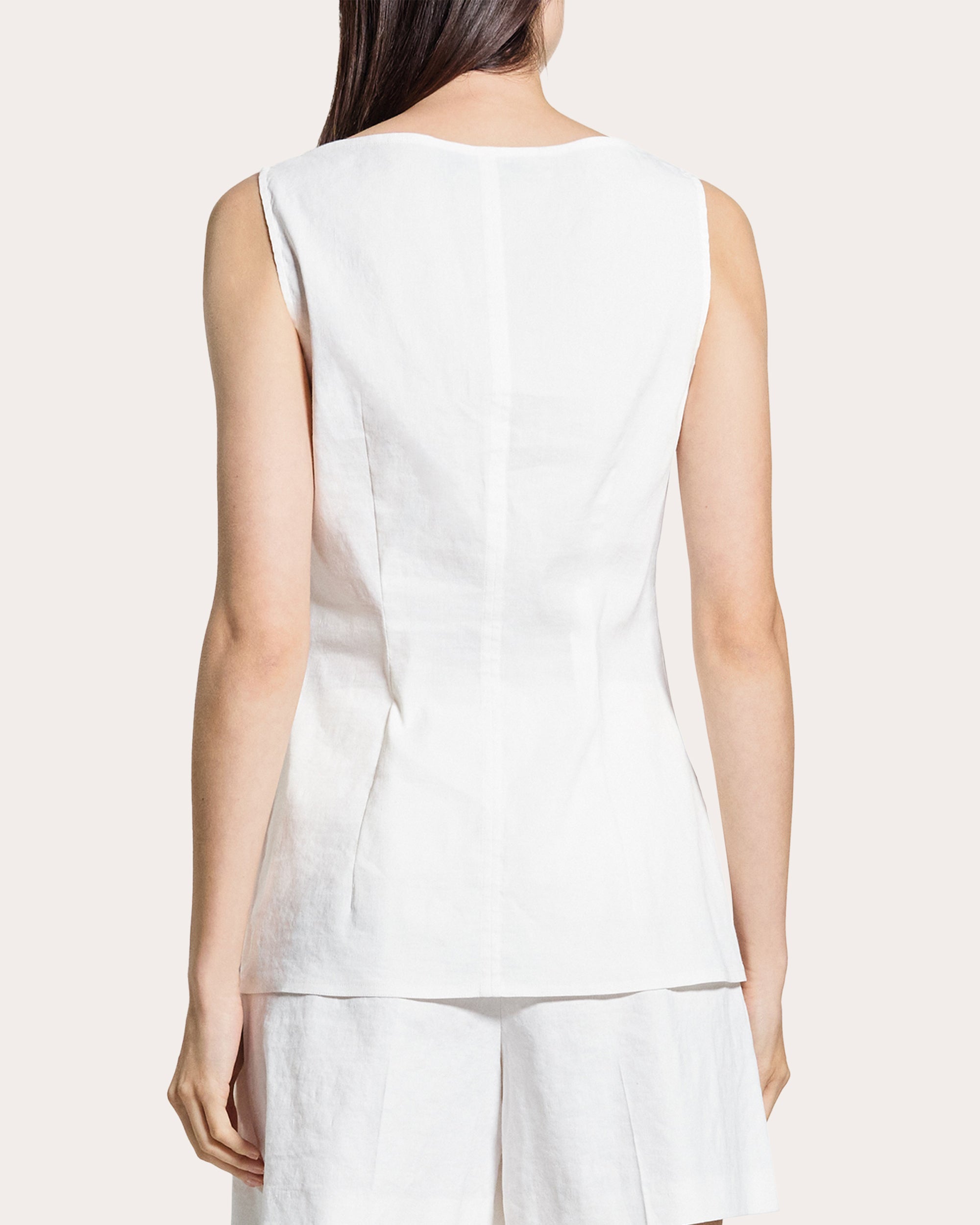 Linen-Blend Boatneck Cutaway Vest Top