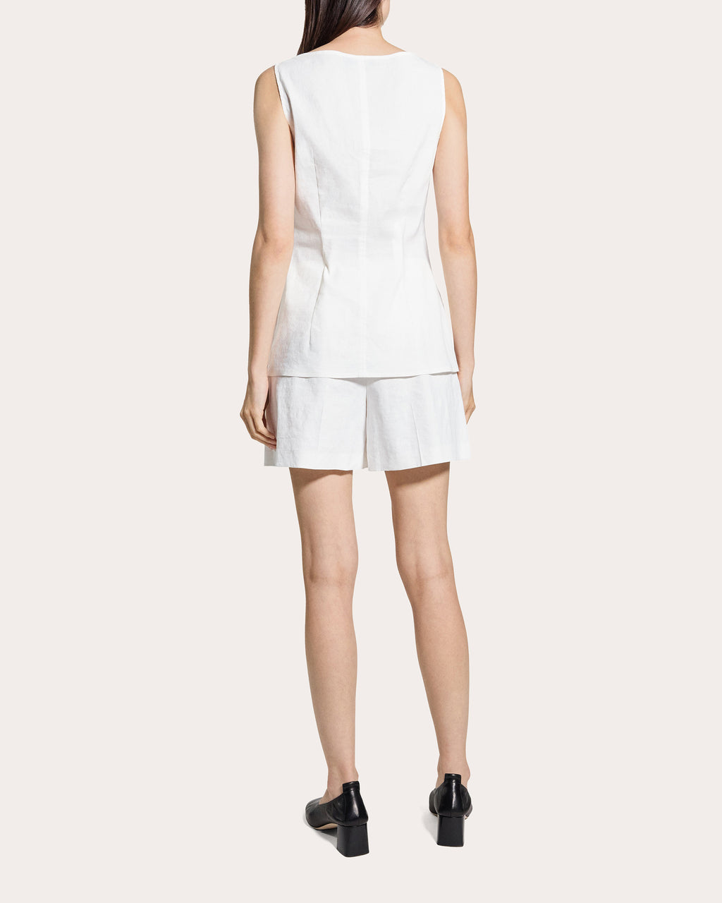 Linen-Blend Boatneck Cutaway Vest Top