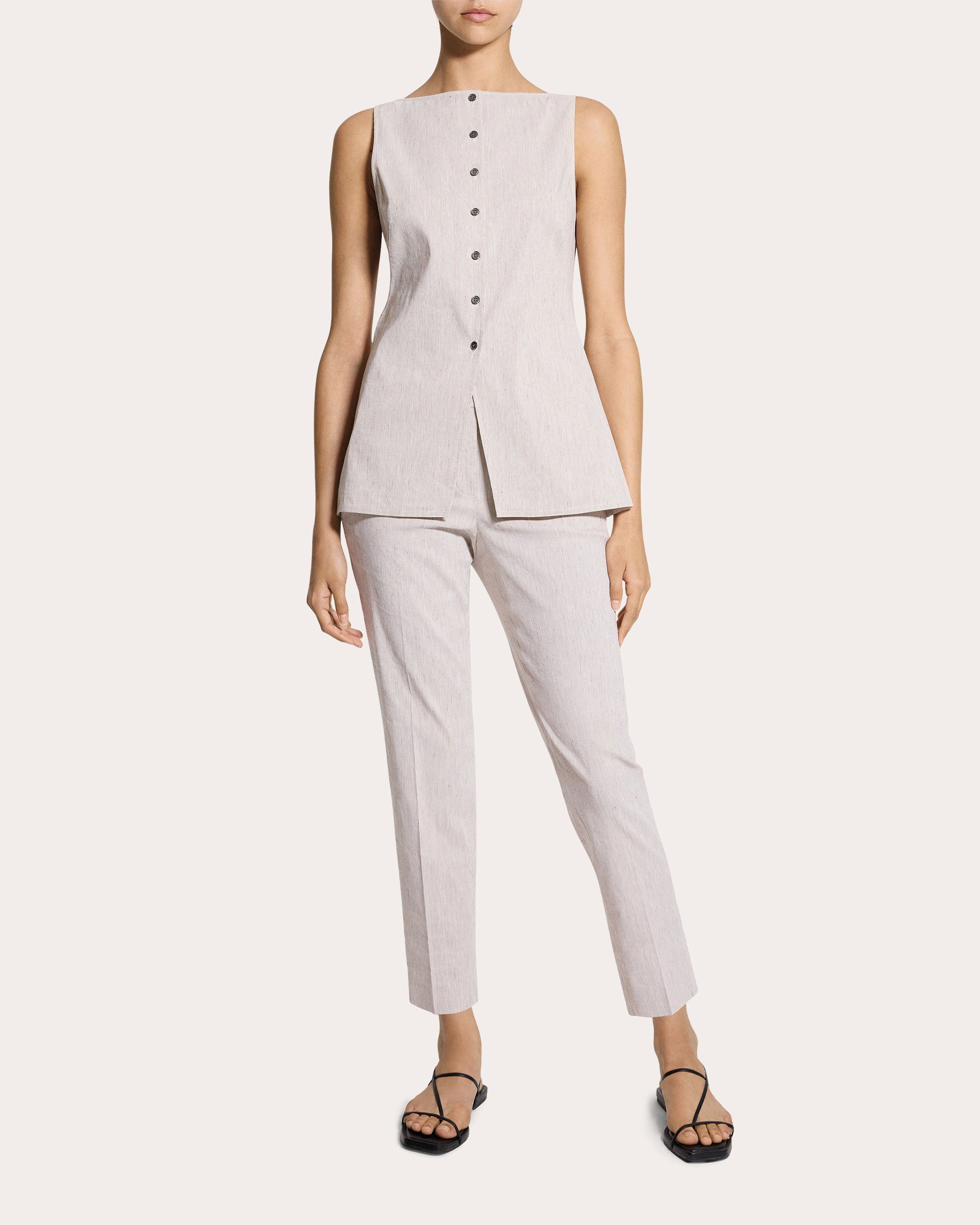 Textured Linen Boatneck Cutaway Vest Top