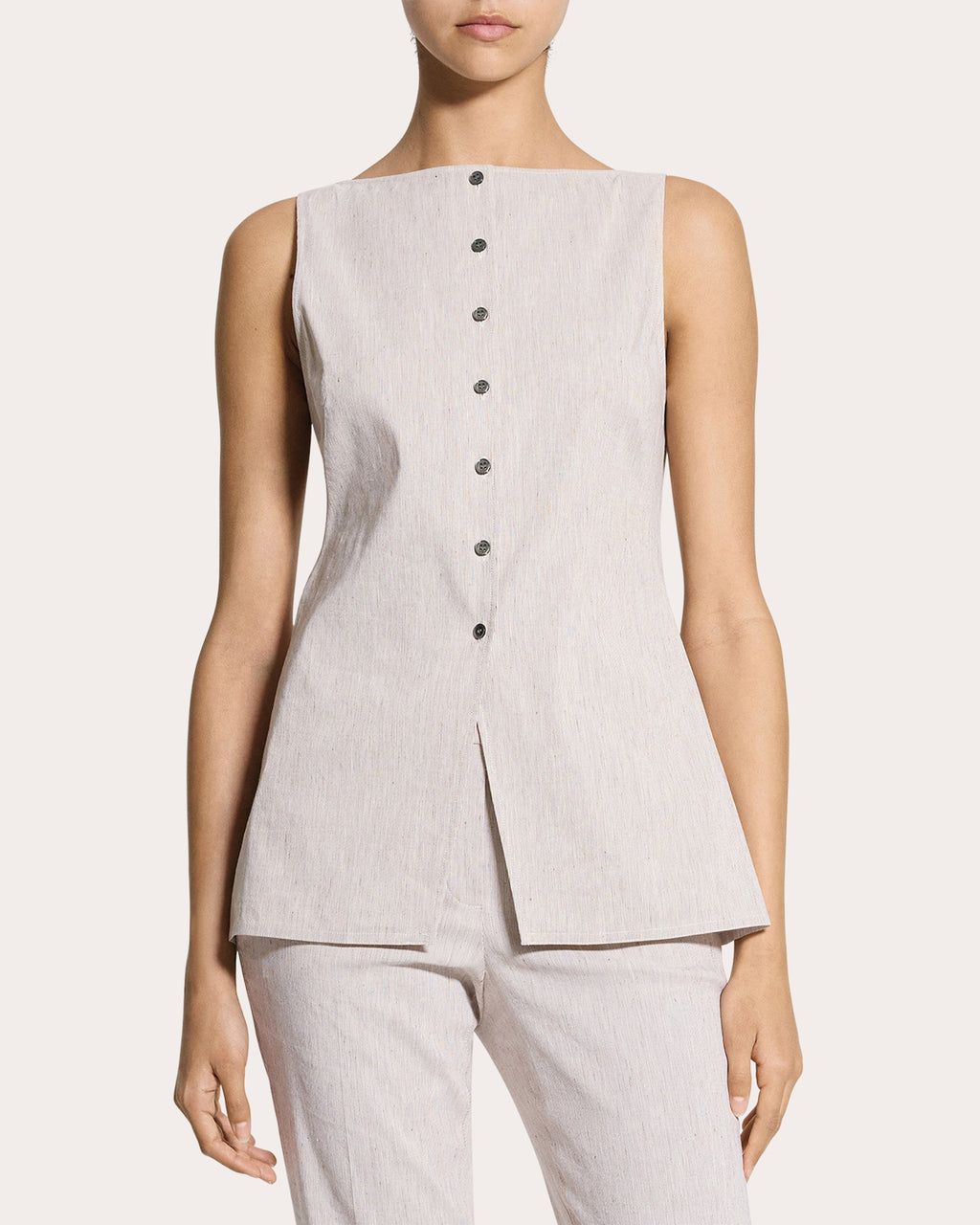 Textured Linen Boatneck Cutaway Vest Top