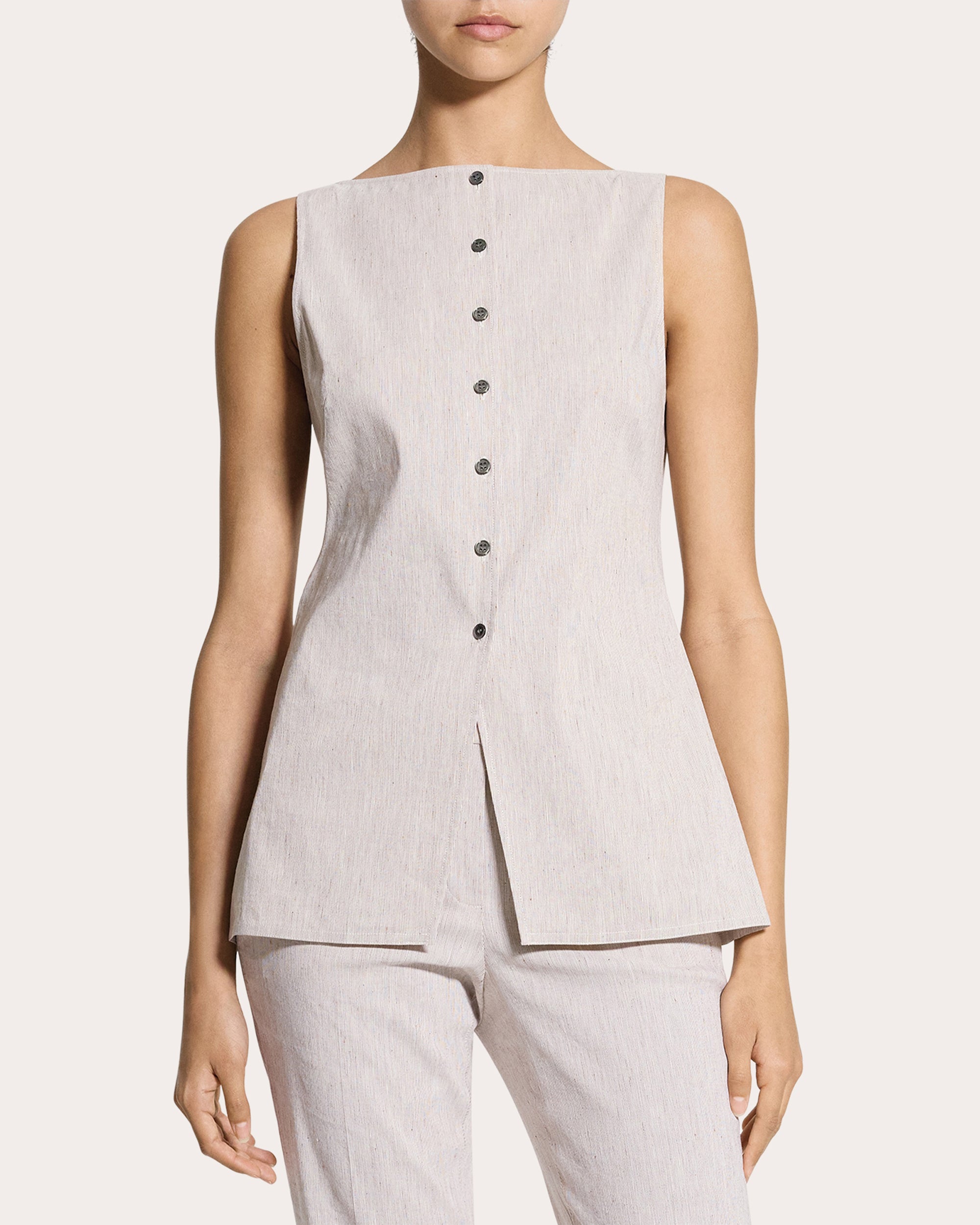 Textured Linen Boatneck Cutaway Vest Top