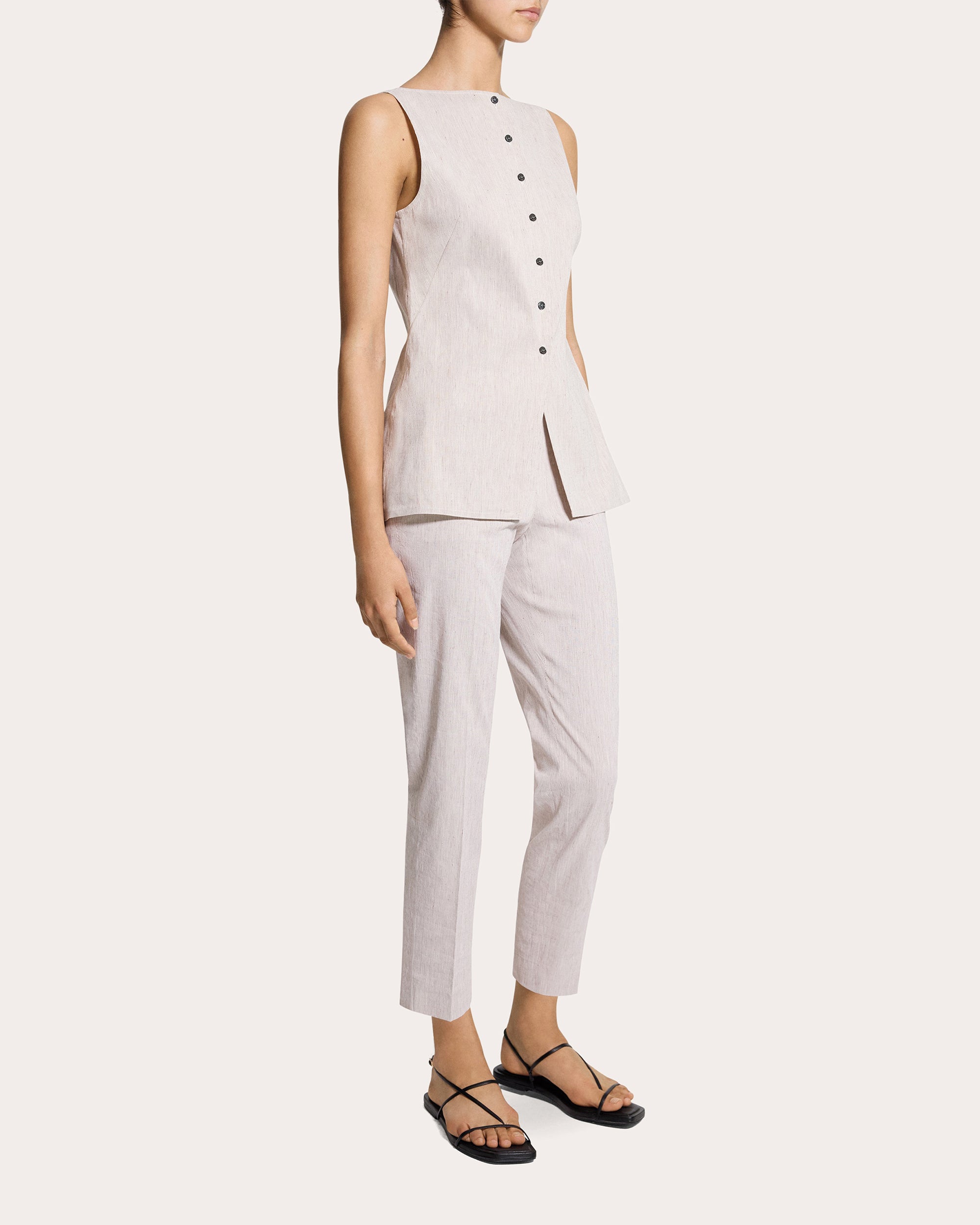 Textured Linen Boatneck Cutaway Vest Top