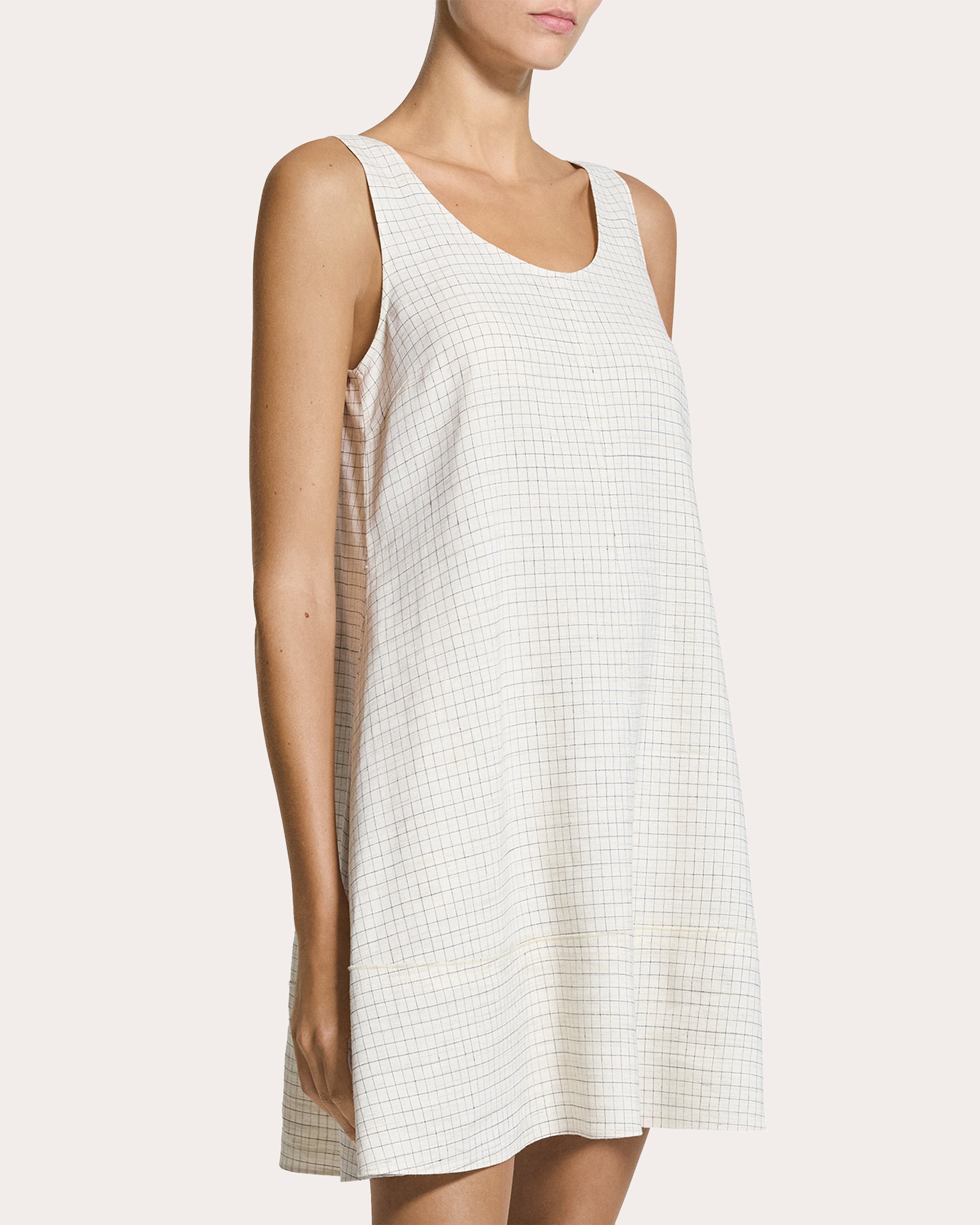Check Linen-Blend A-Line Tank Dress