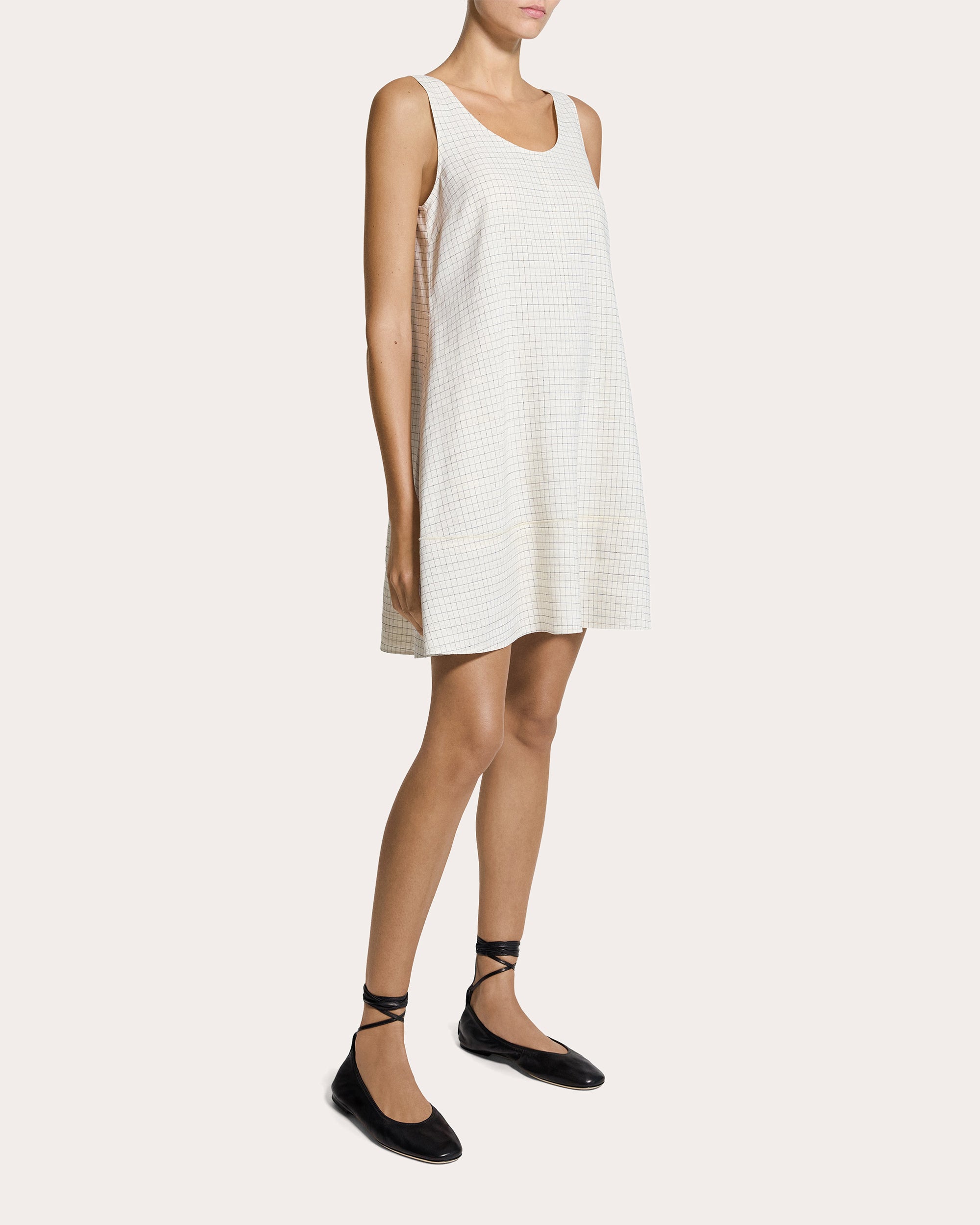 Check Linen-Blend A-Line Tank Dress