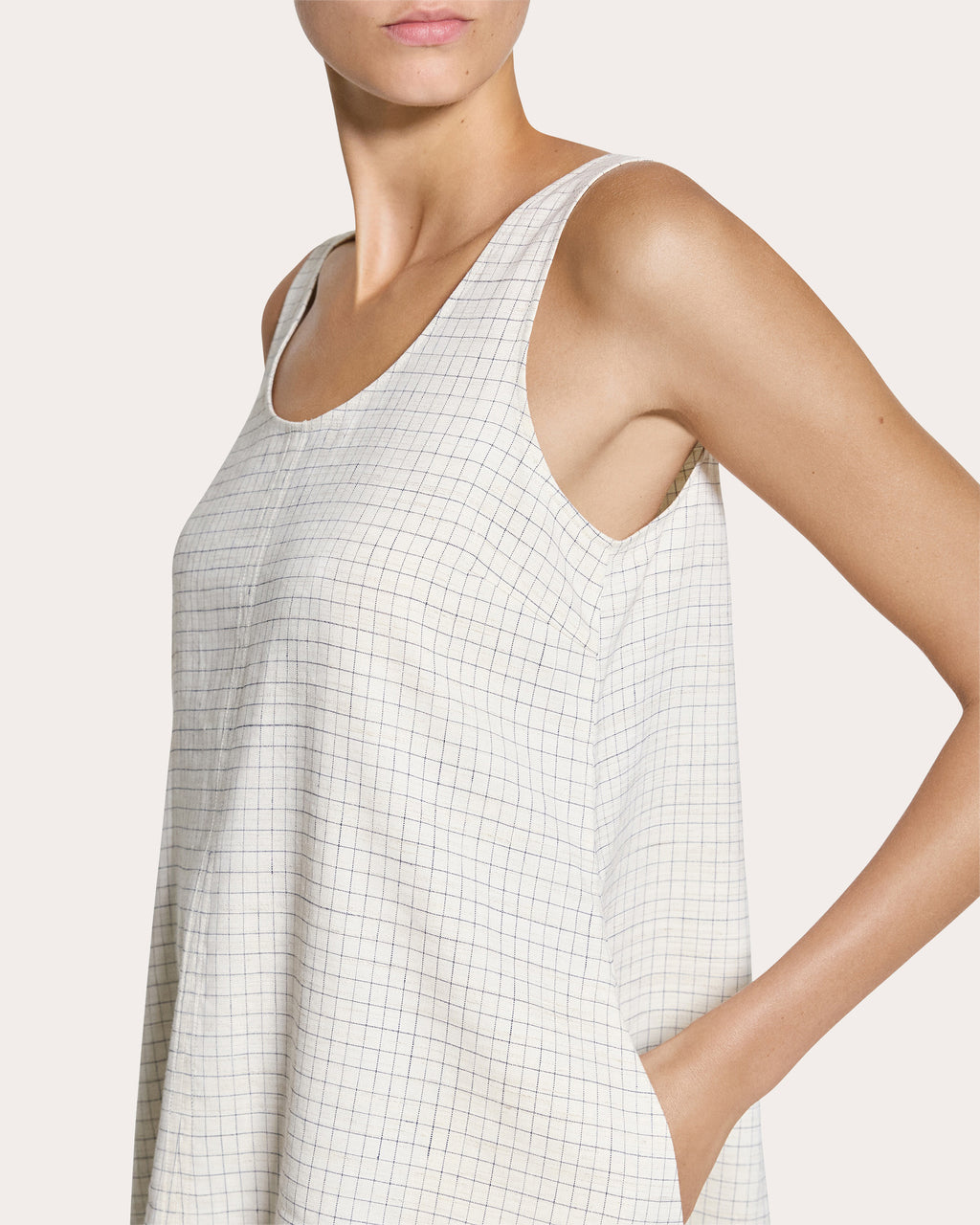 Check Linen-Blend A-Line Tank Dress