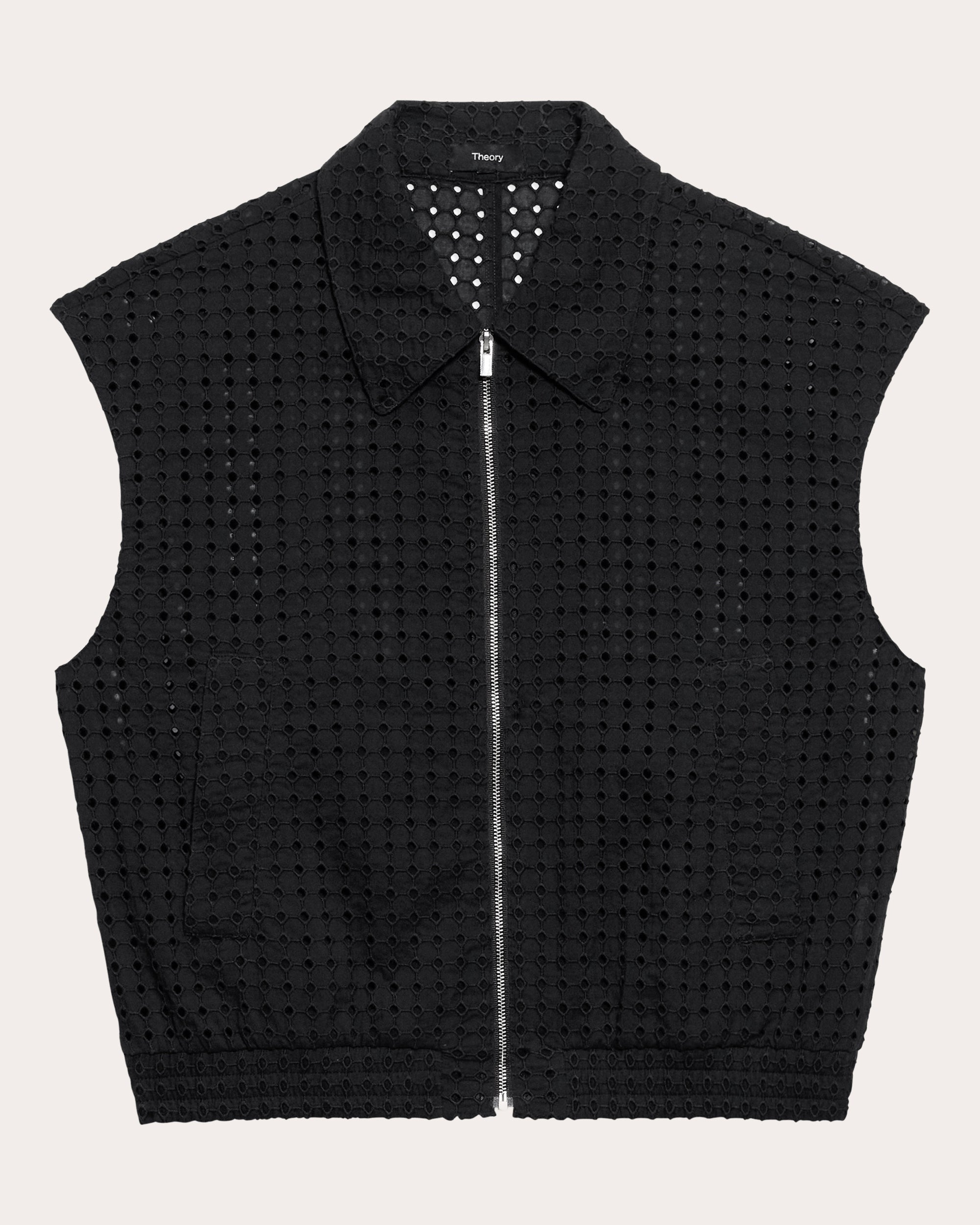 Embroidered Eyelet Cotton Zip Vest