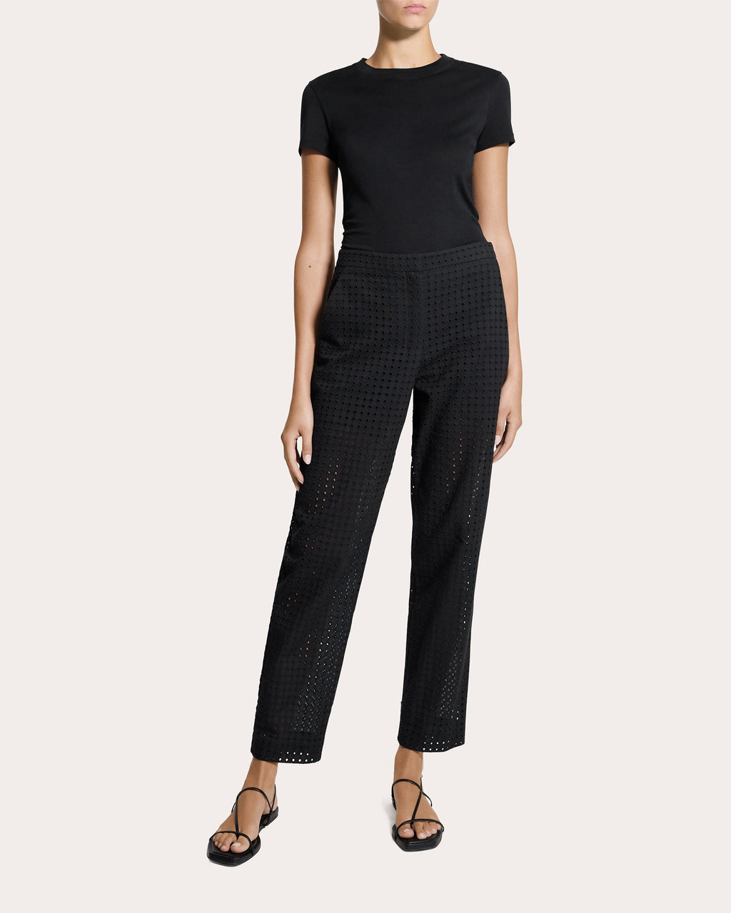 Embroidered Eyelet Cotton Easy Slim Pants