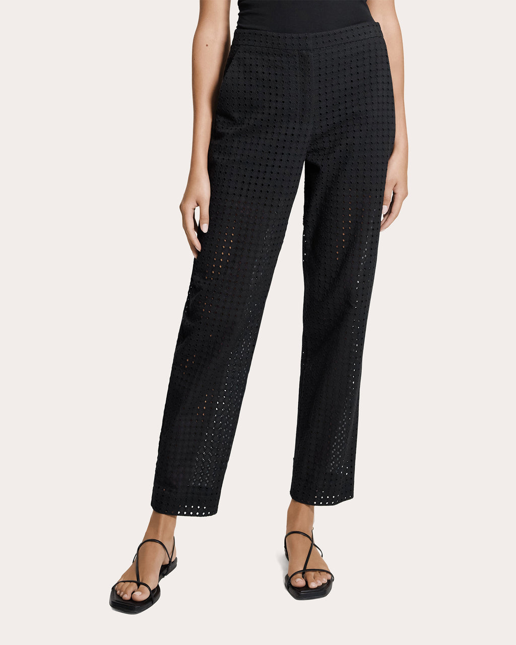 Embroidered Eyelet Cotton Easy Slim Pants