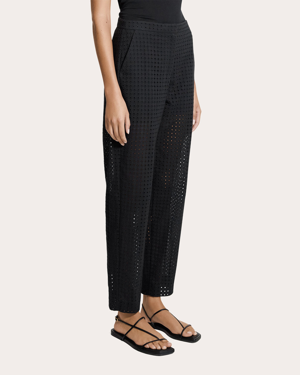 Embroidered Eyelet Cotton Easy Slim Pants