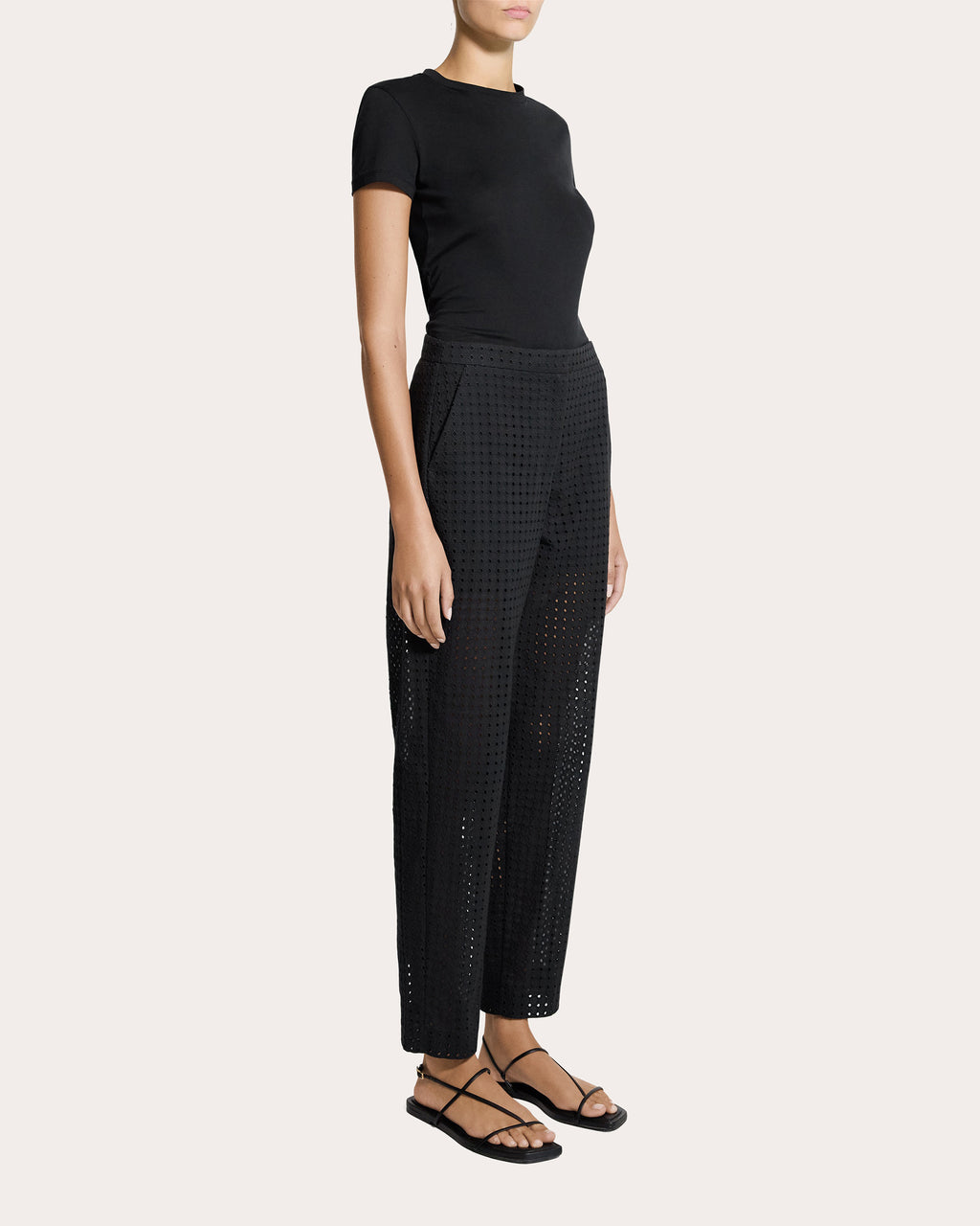 Embroidered Eyelet Cotton Easy Slim Pants