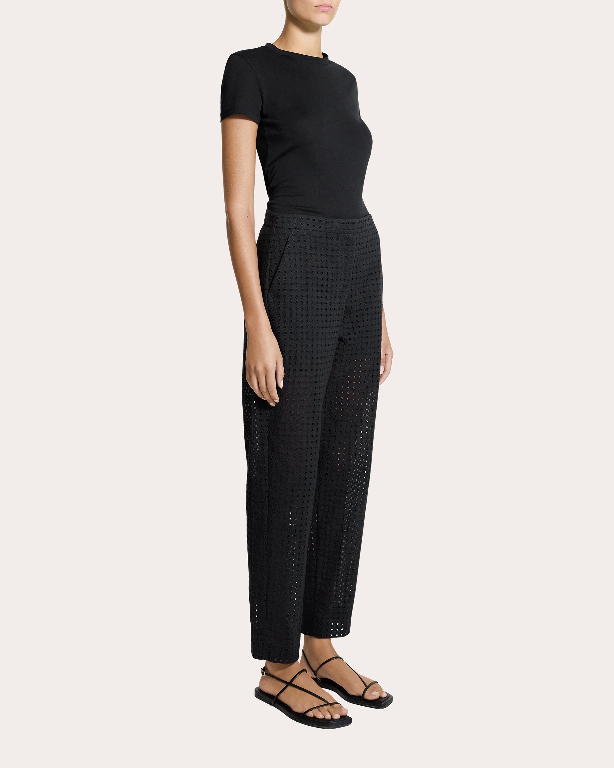 Embroidered Eyelet Cotton Easy Slim Pants