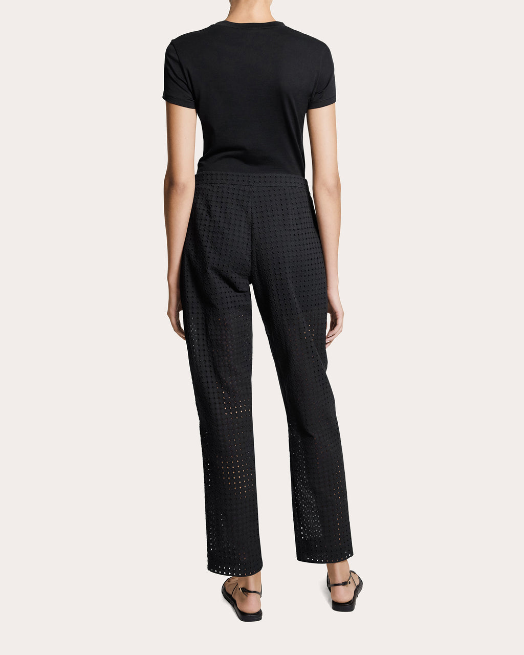 Embroidered Eyelet Cotton Easy Slim Pants