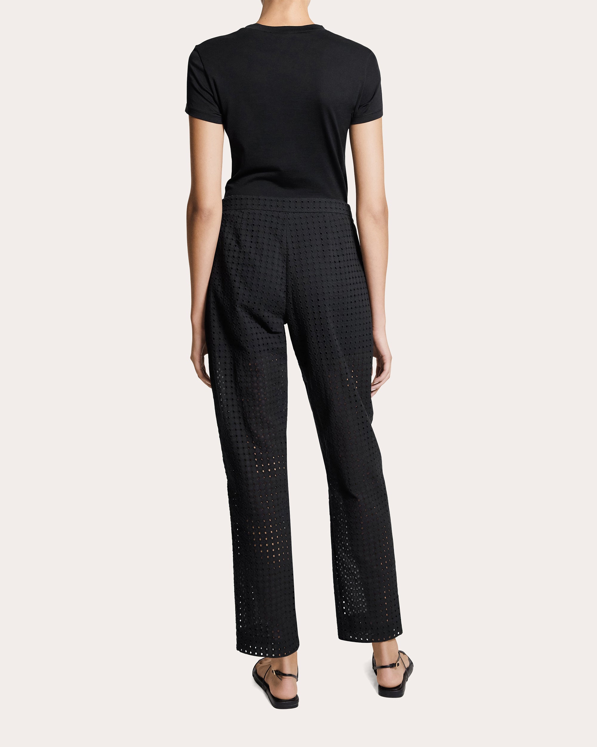Embroidered Eyelet Cotton Easy Slim Pants