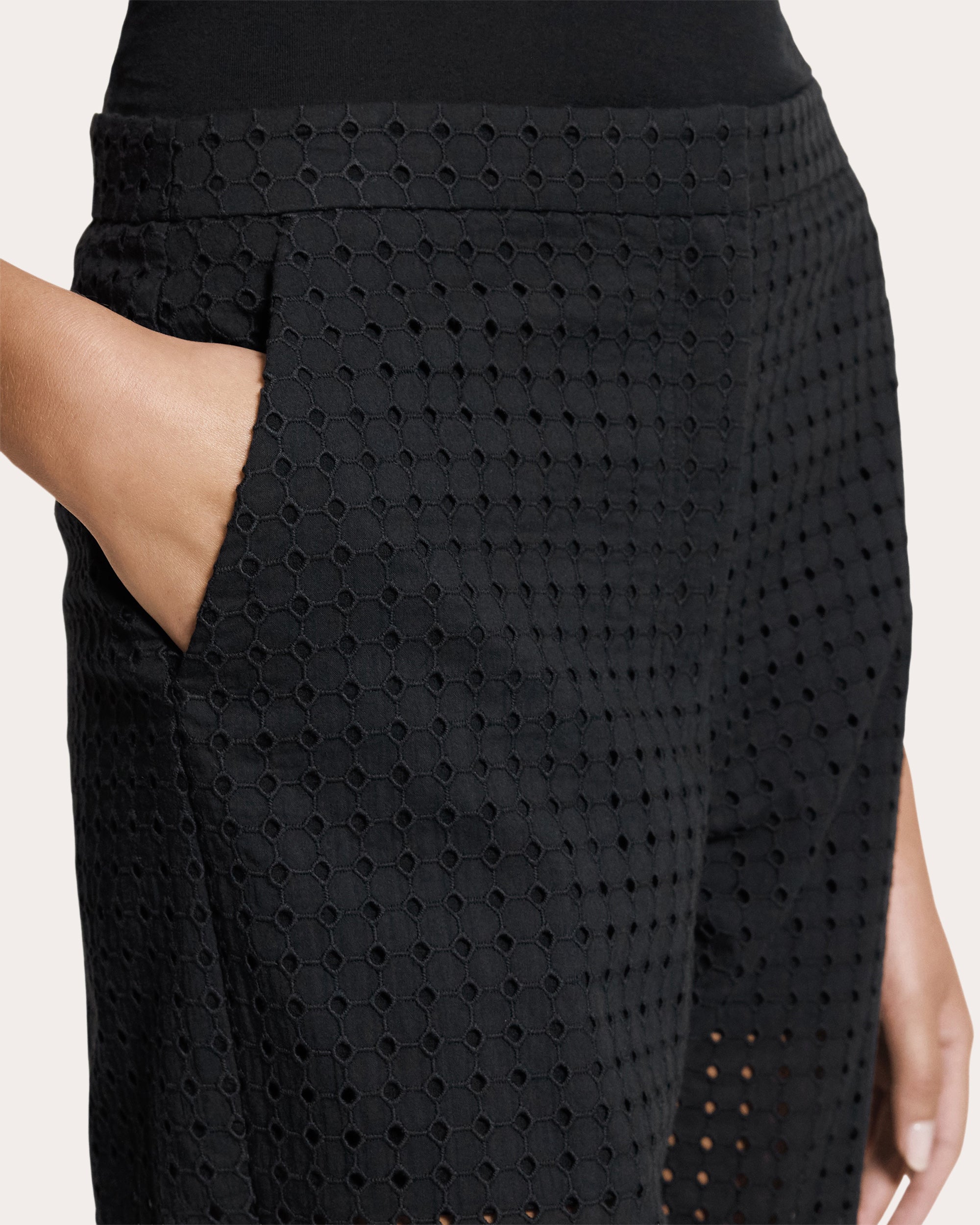 Embroidered Eyelet Cotton Easy Slim Pants