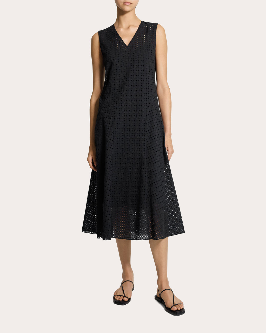 Embroidered Eyelet Cotton Easy Flare Midi Dress