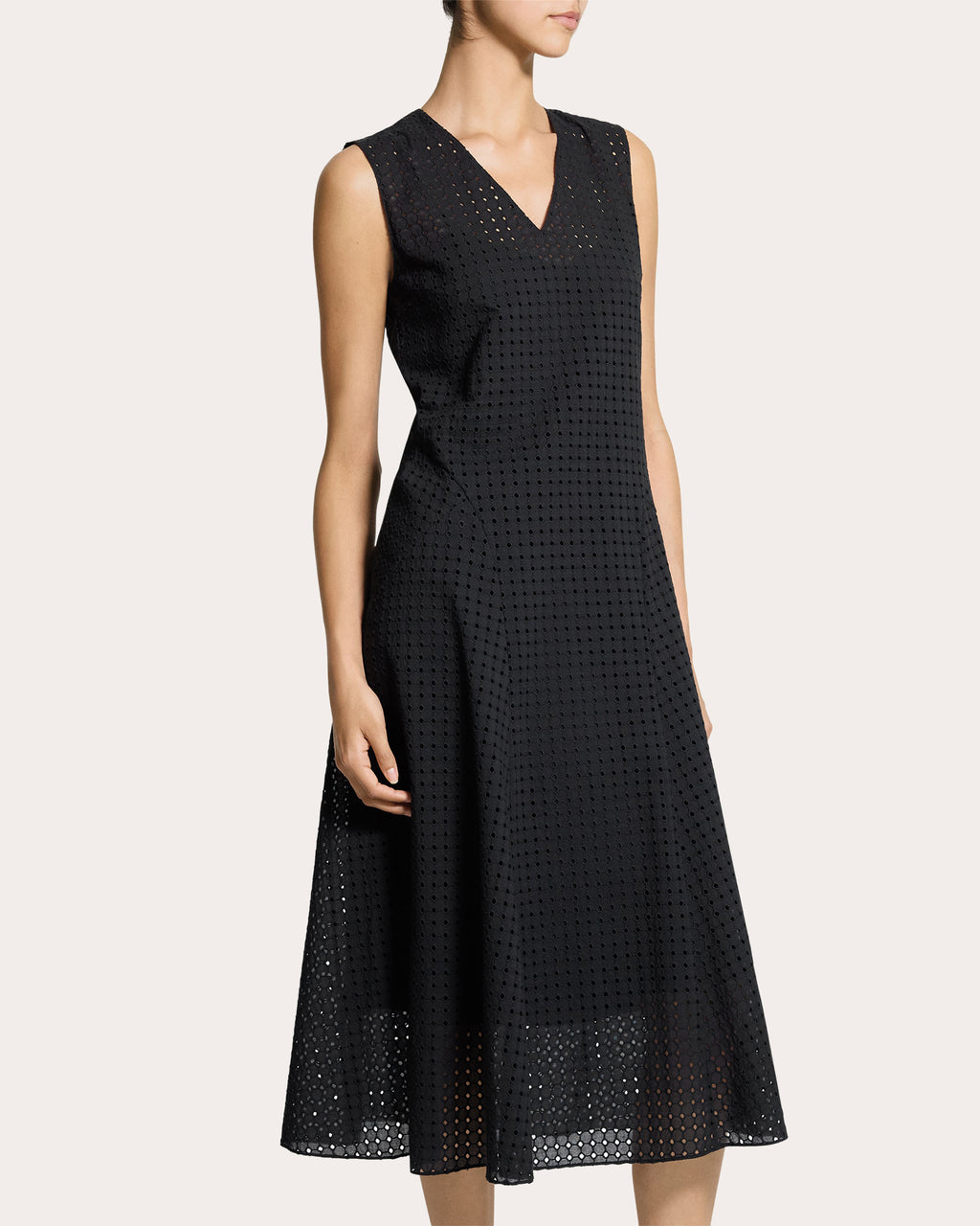 Embroidered Eyelet Cotton Easy Flare Midi Dress
