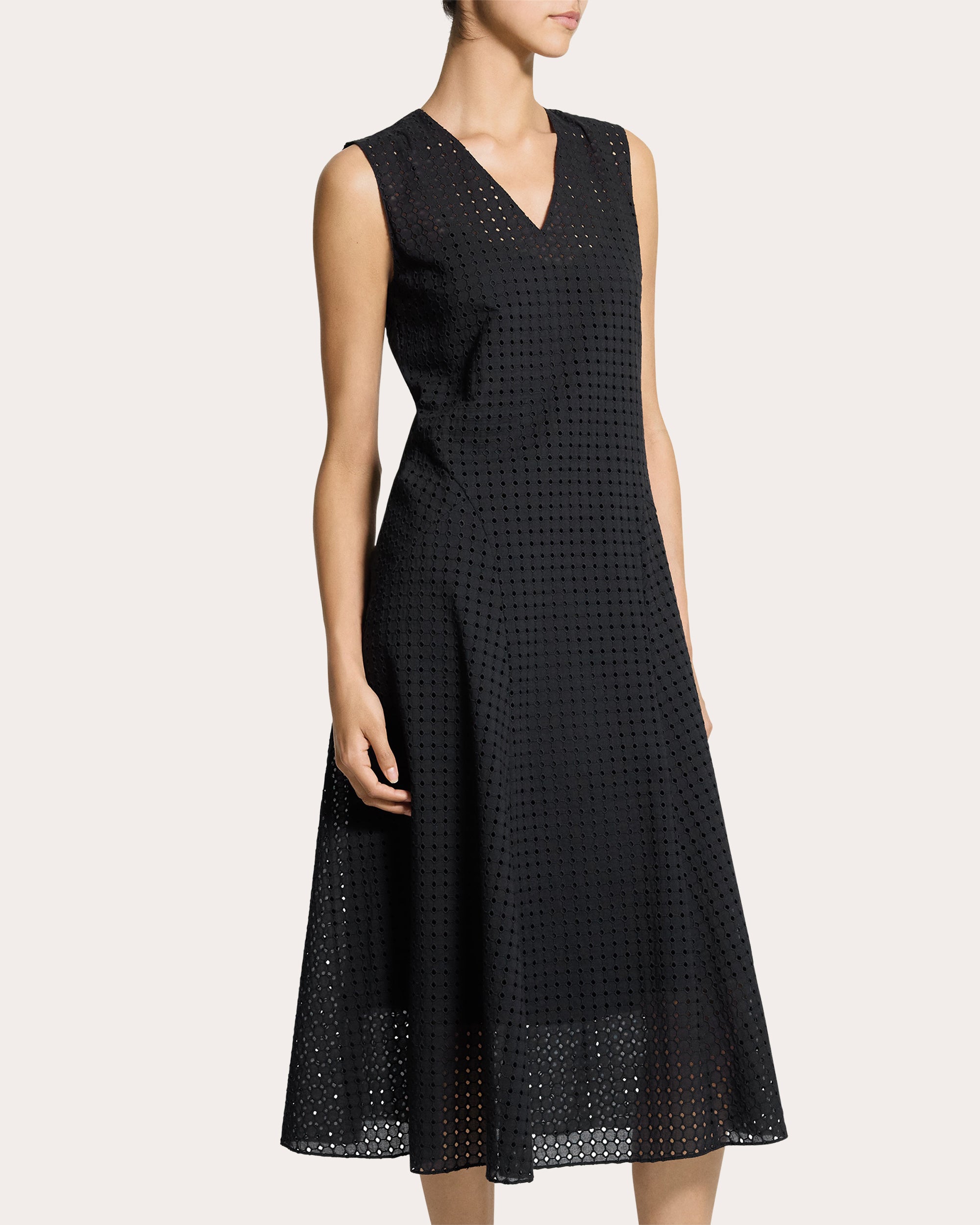 Embroidered Eyelet Cotton Easy Flare Midi Dress