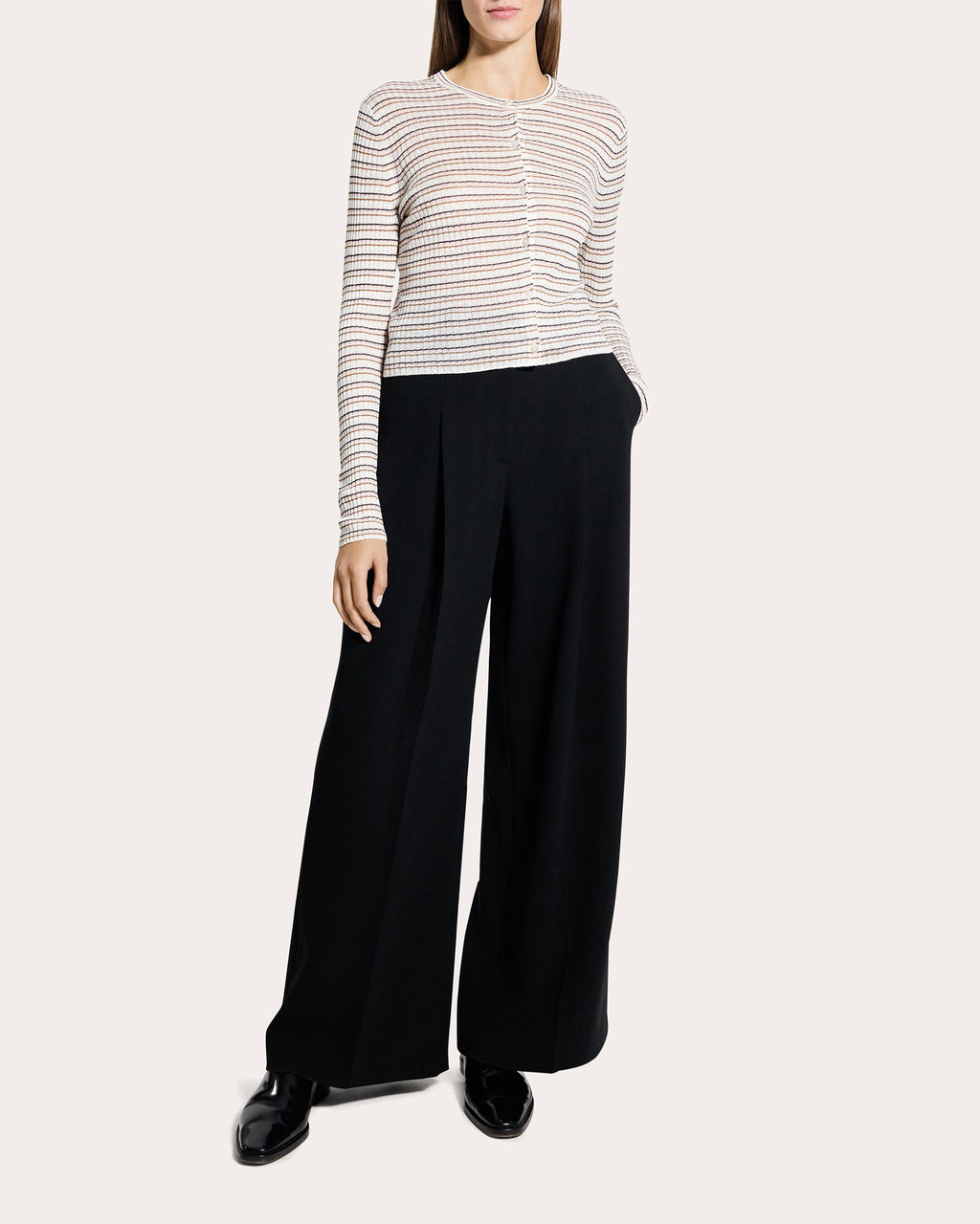 Stripe Linen Knit Cropped Cardigan
