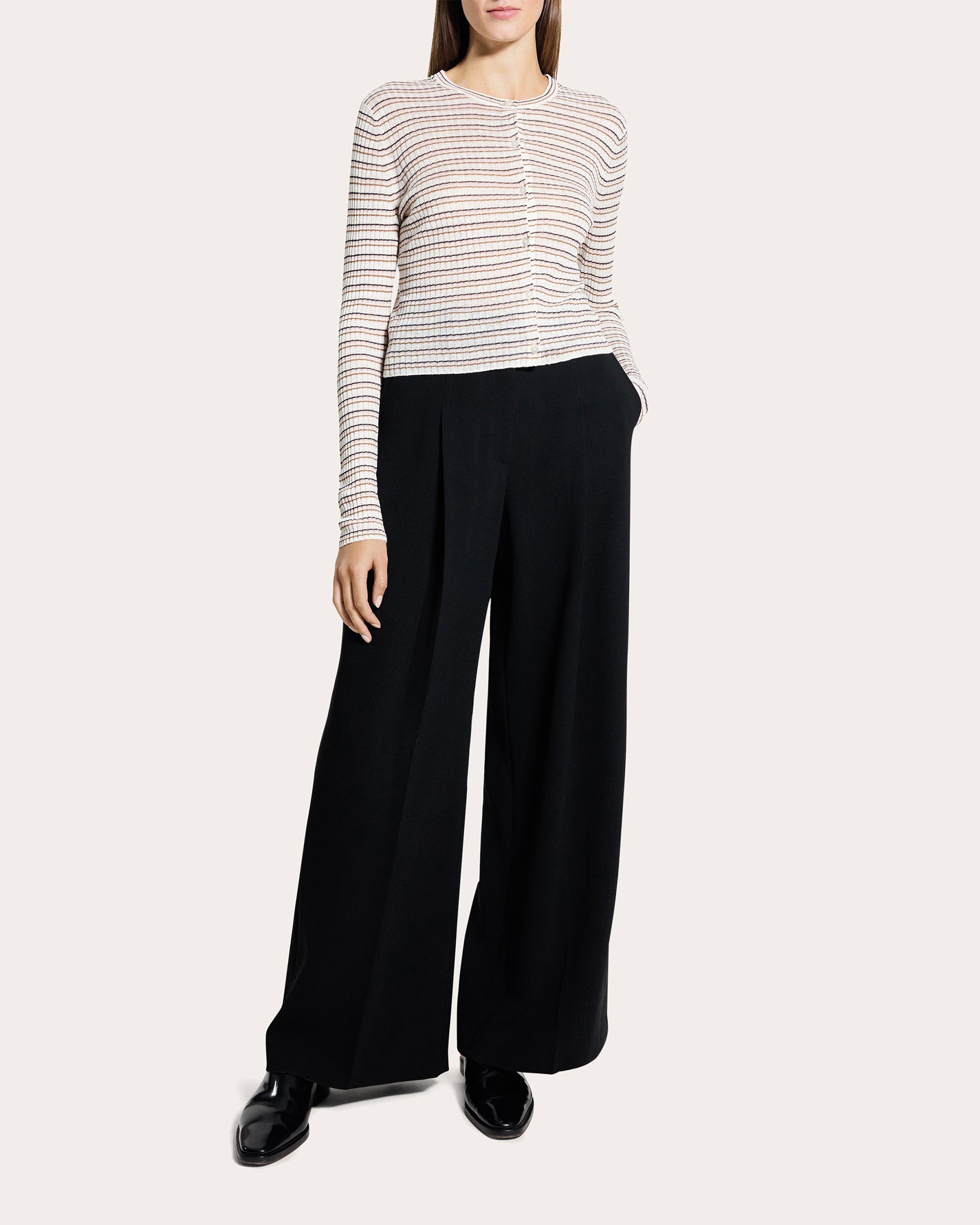 Stripe Linen Knit Cropped Cardigan