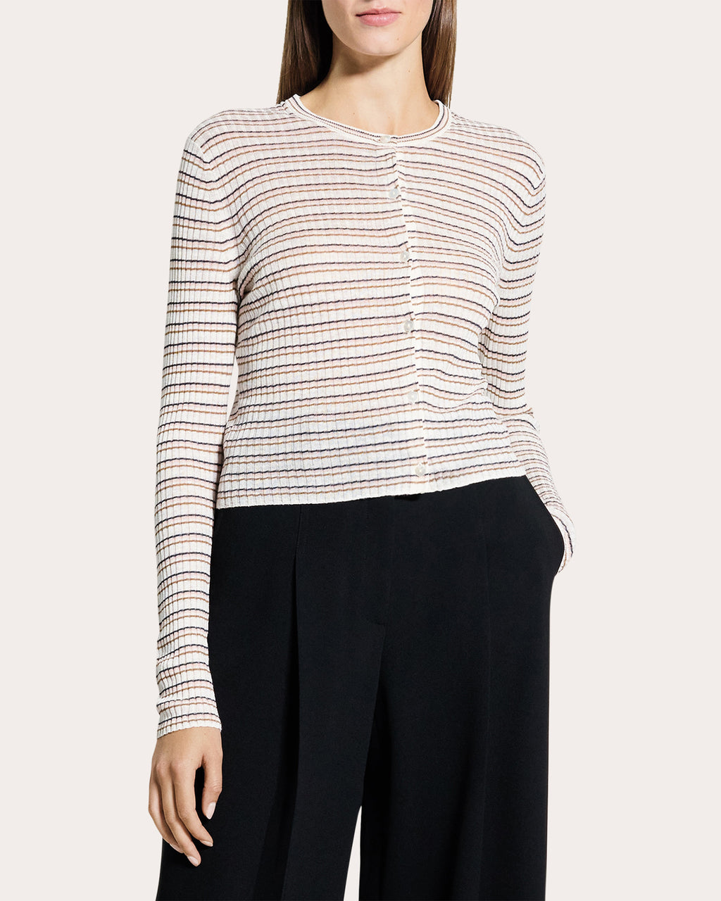 Stripe Linen Knit Cropped Cardigan