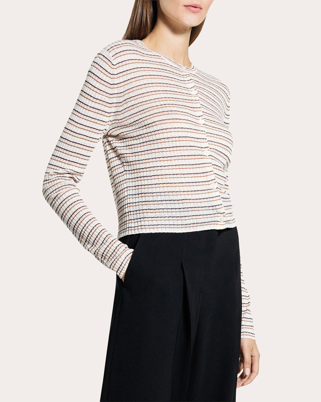 Stripe Linen Knit Cropped Cardigan