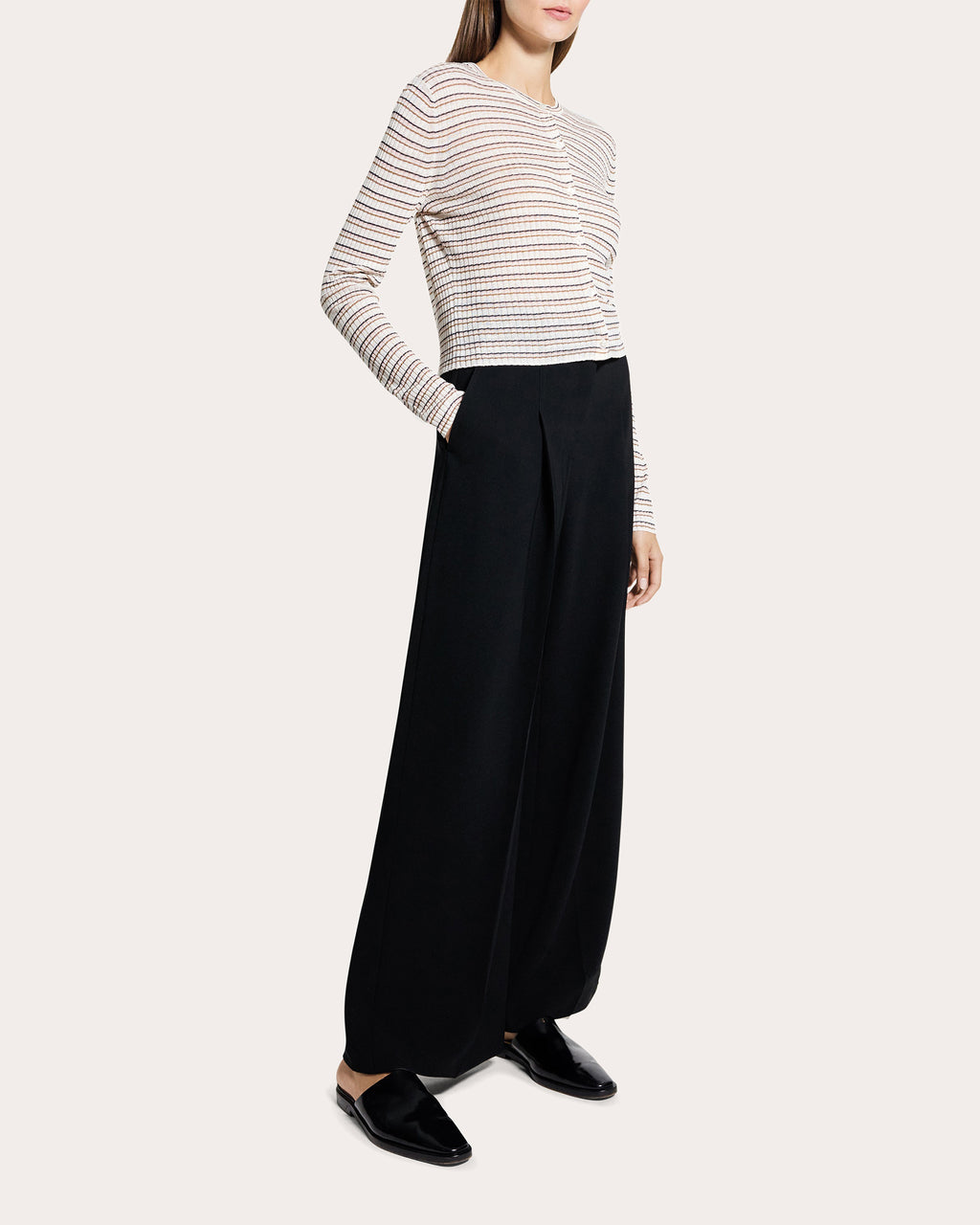 Stripe Linen Knit Cropped Cardigan