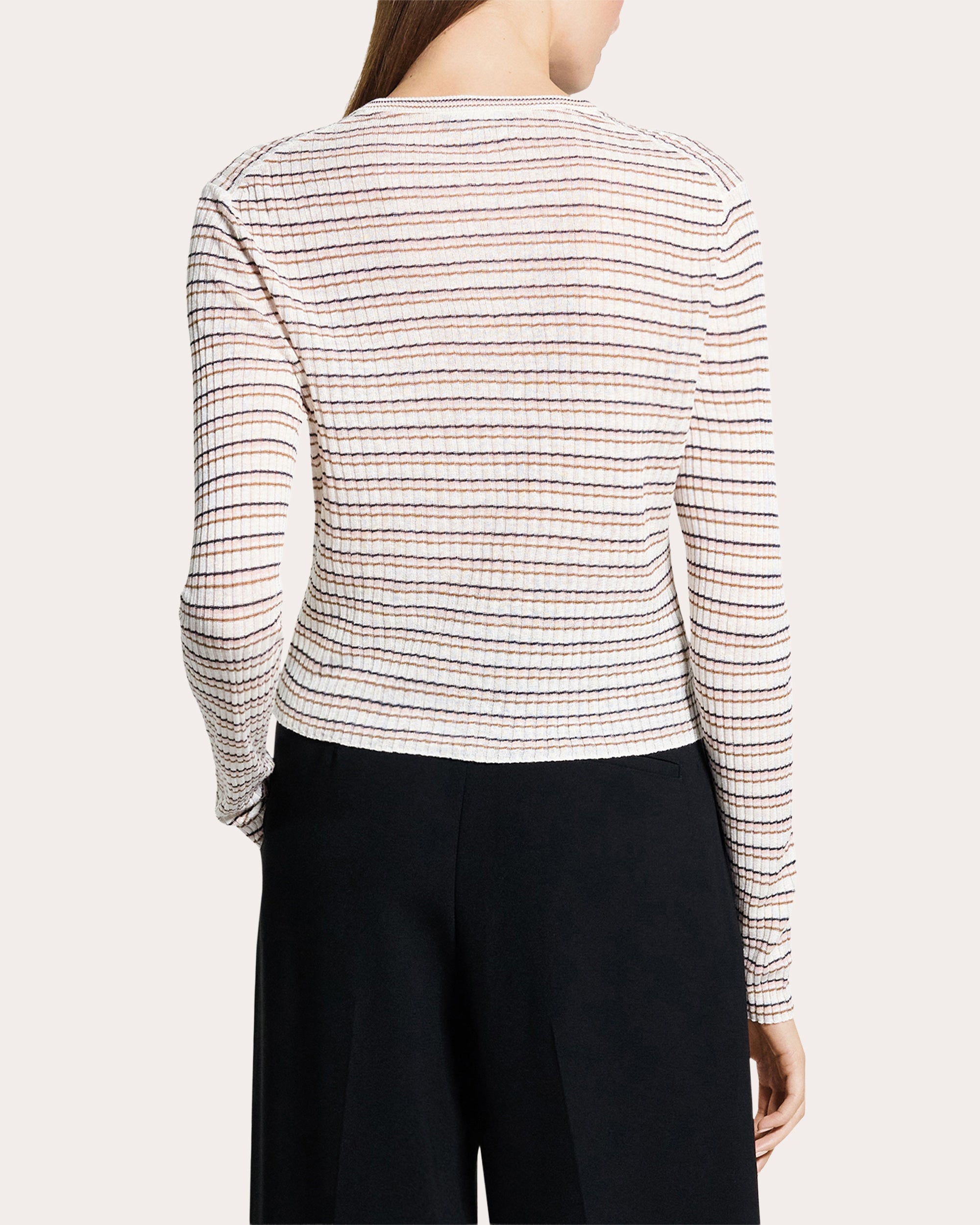 Stripe Linen Knit Cropped Cardigan