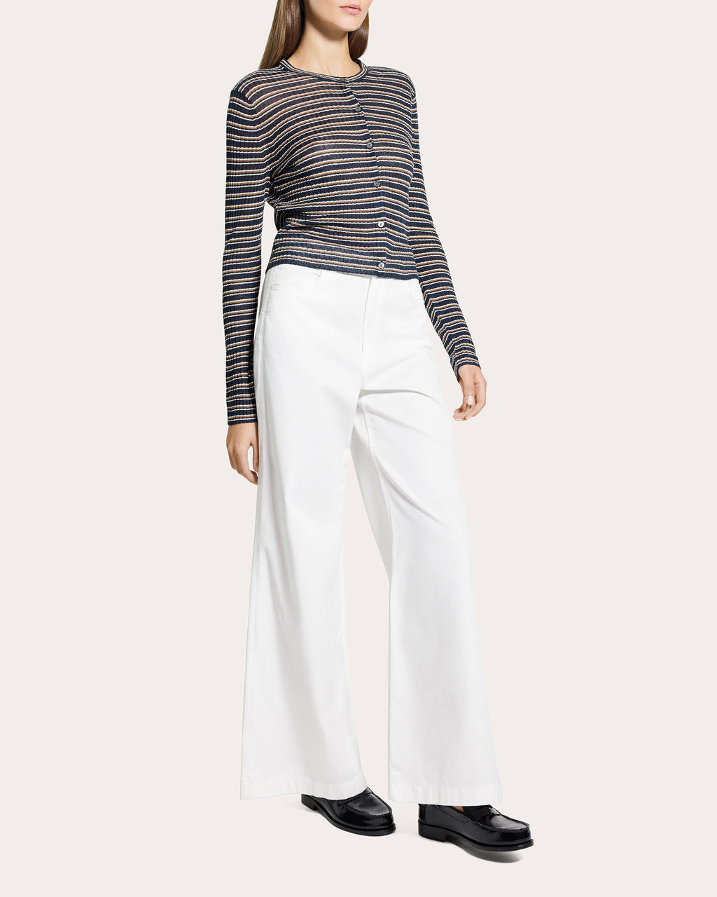 Stripe Linen Knit Cropped Cardigan